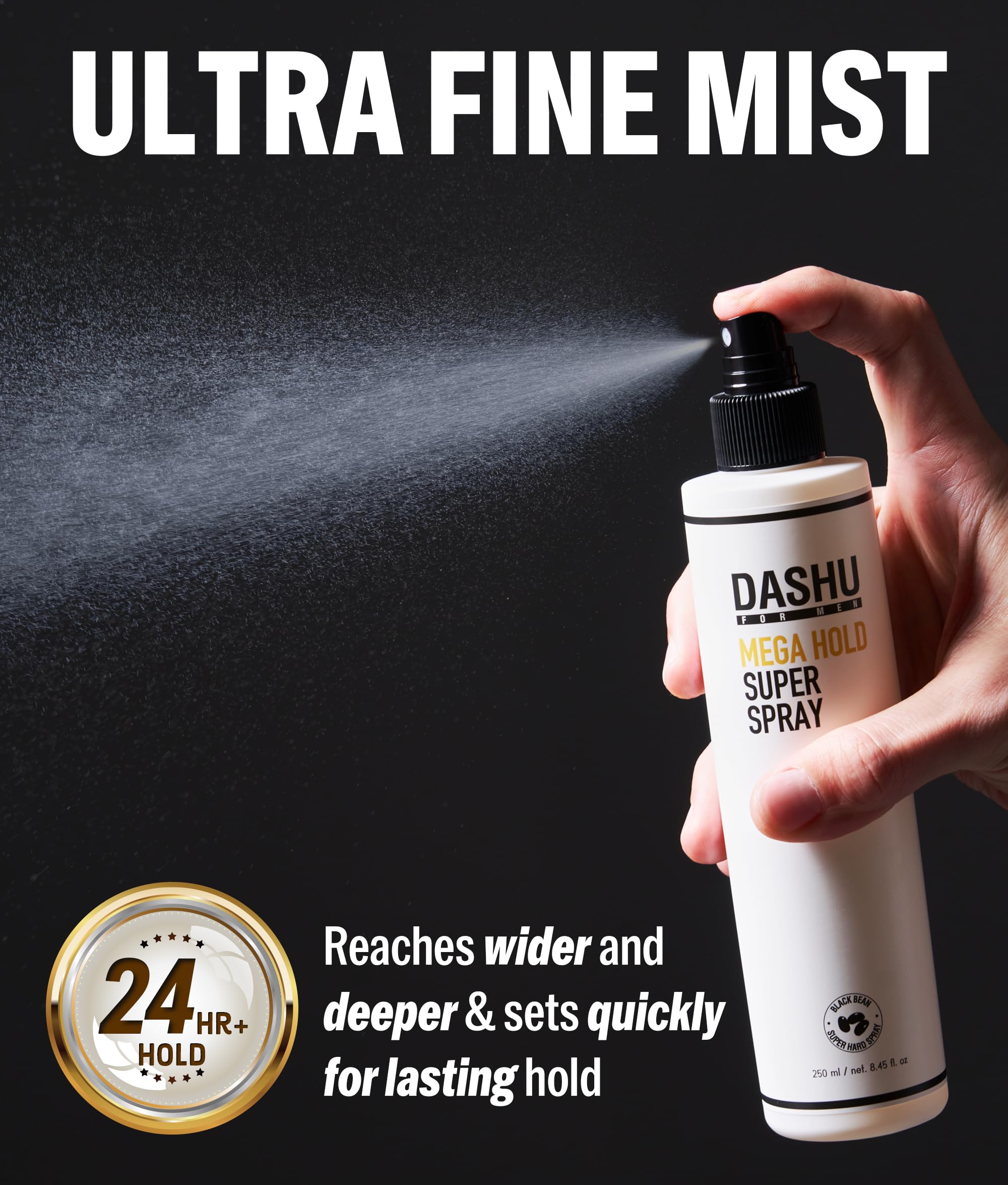 DASHU Premium Mega Hold Super Spray 8.45fl oz – Extra Strong Hold, Dryness Prevention, All-Natural Ingredients