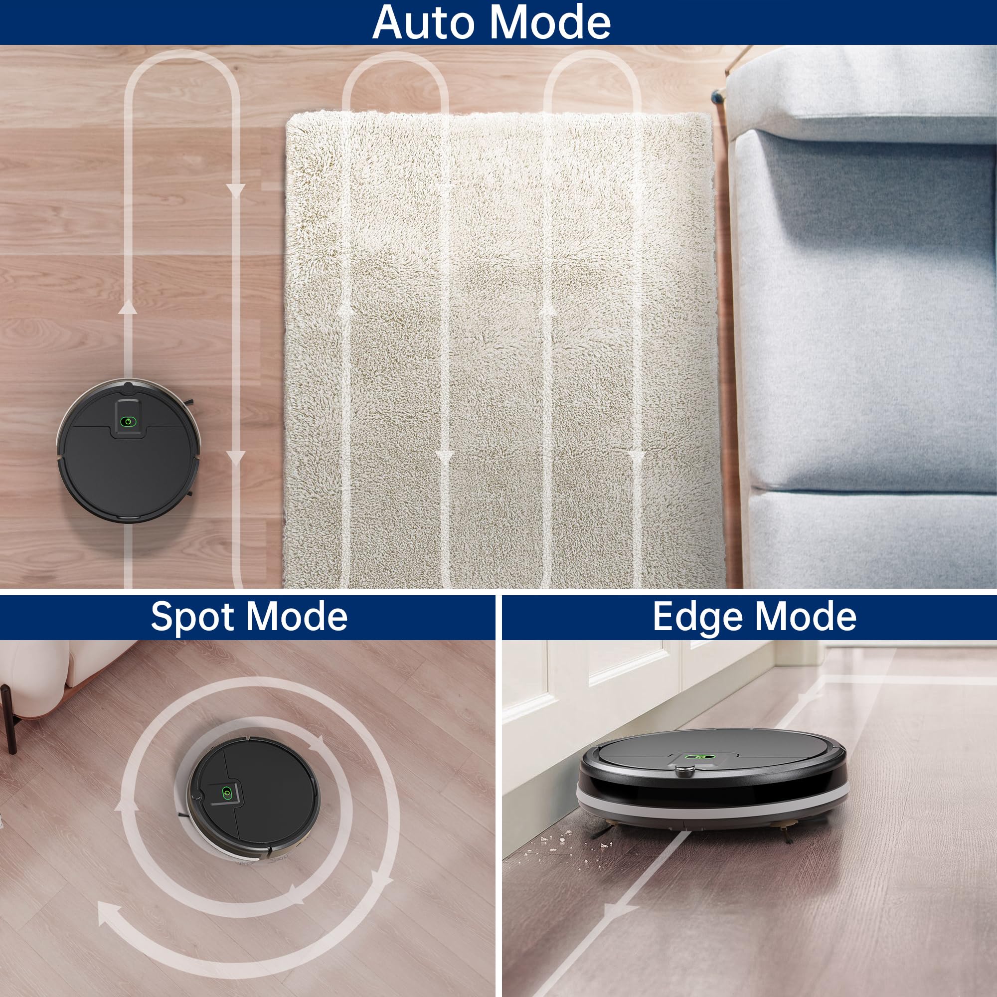 ENCHE Robot Vacuum Cleaner, 2900Pa Robot Vacuum Powerful Suction with Remote Control, Automatic Self-Charging, Long Runtime, Slim and Quiet Robotic Vacuum for Carpet and Pet Hair
