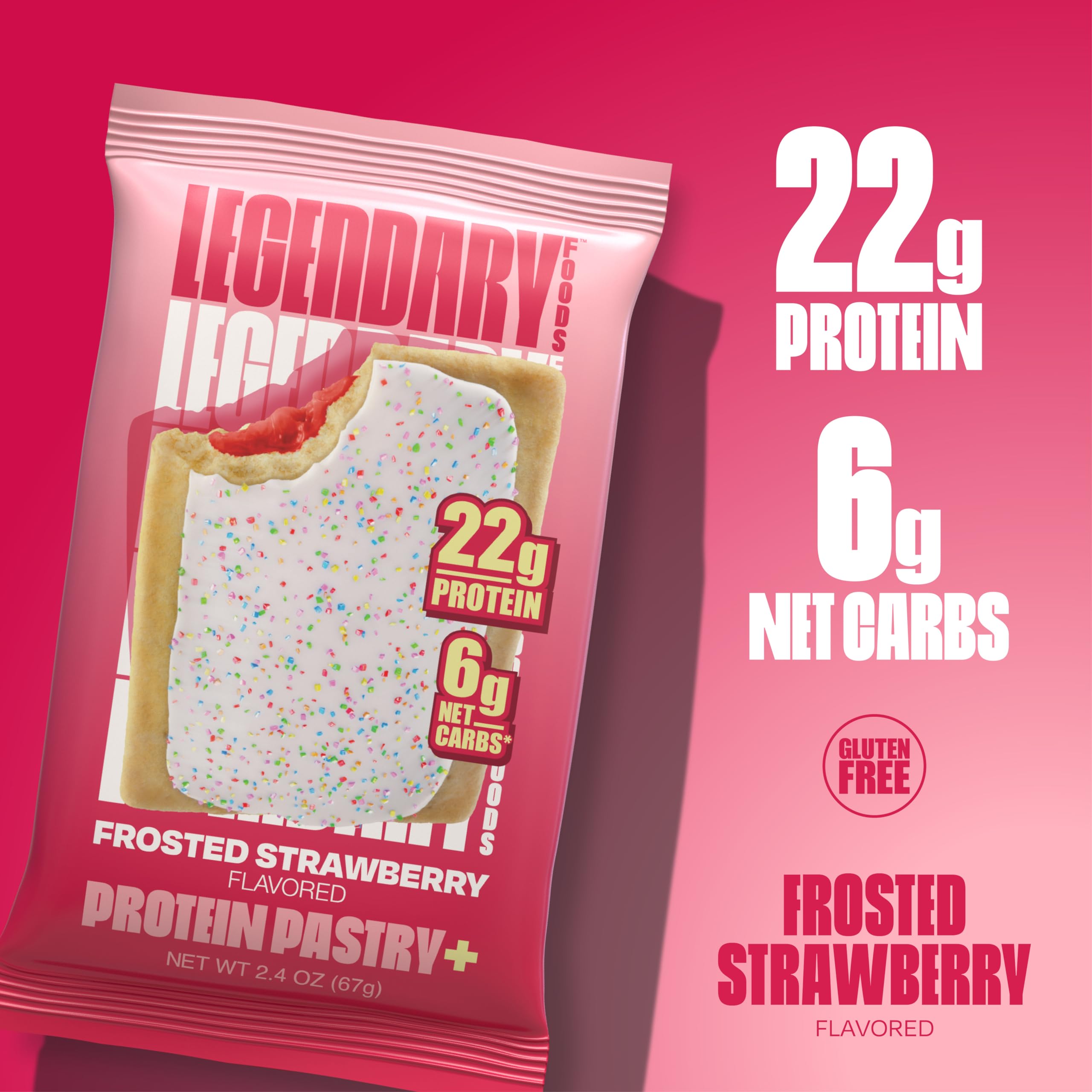 Legendary Foods 22 g High Protein Pastry+ Premium Boosted - Low Carb Meal Replacement Bar - Gluten Free Protien Snacks - Healthy Keto Snack Box - Low Sugar Energy Bar - Bariatric Diabetic Friendly