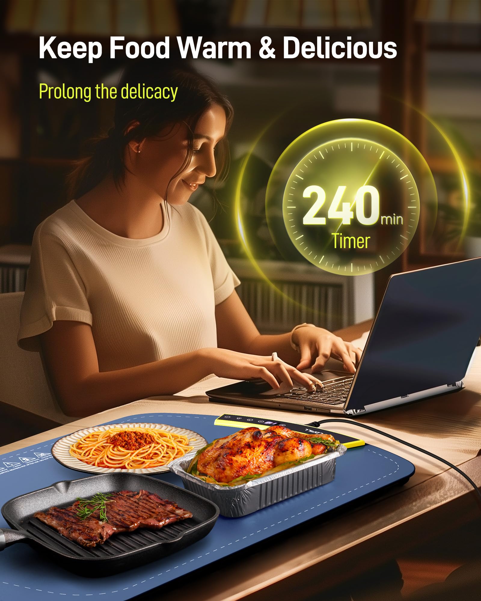 COLDFILL Electric Warming Tray - Foldable Food Warming Mat with 8 Temp Setting, Full-Surface Heat in 5s, 4 Hours Auto-Off, Easy to Clean with Nano-Material, for Buffet, for Party, for Thawing