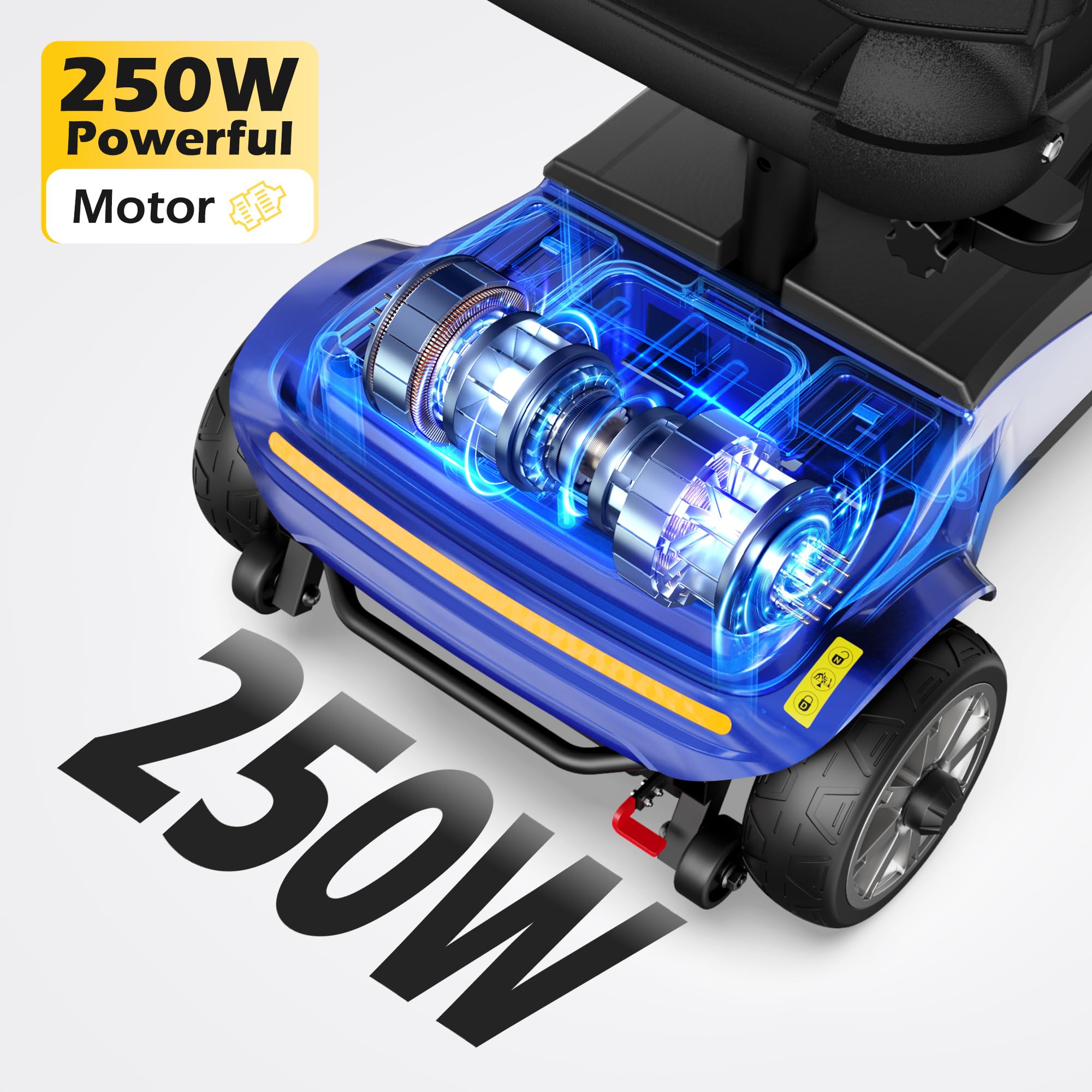Foldable 4-Wheel Mobility Scooter for Adults – Portable Motorized Scooter with 330 lbs Capacity, Detachable Battery, Dual Baskets, Cup & Phone Holder, Blue