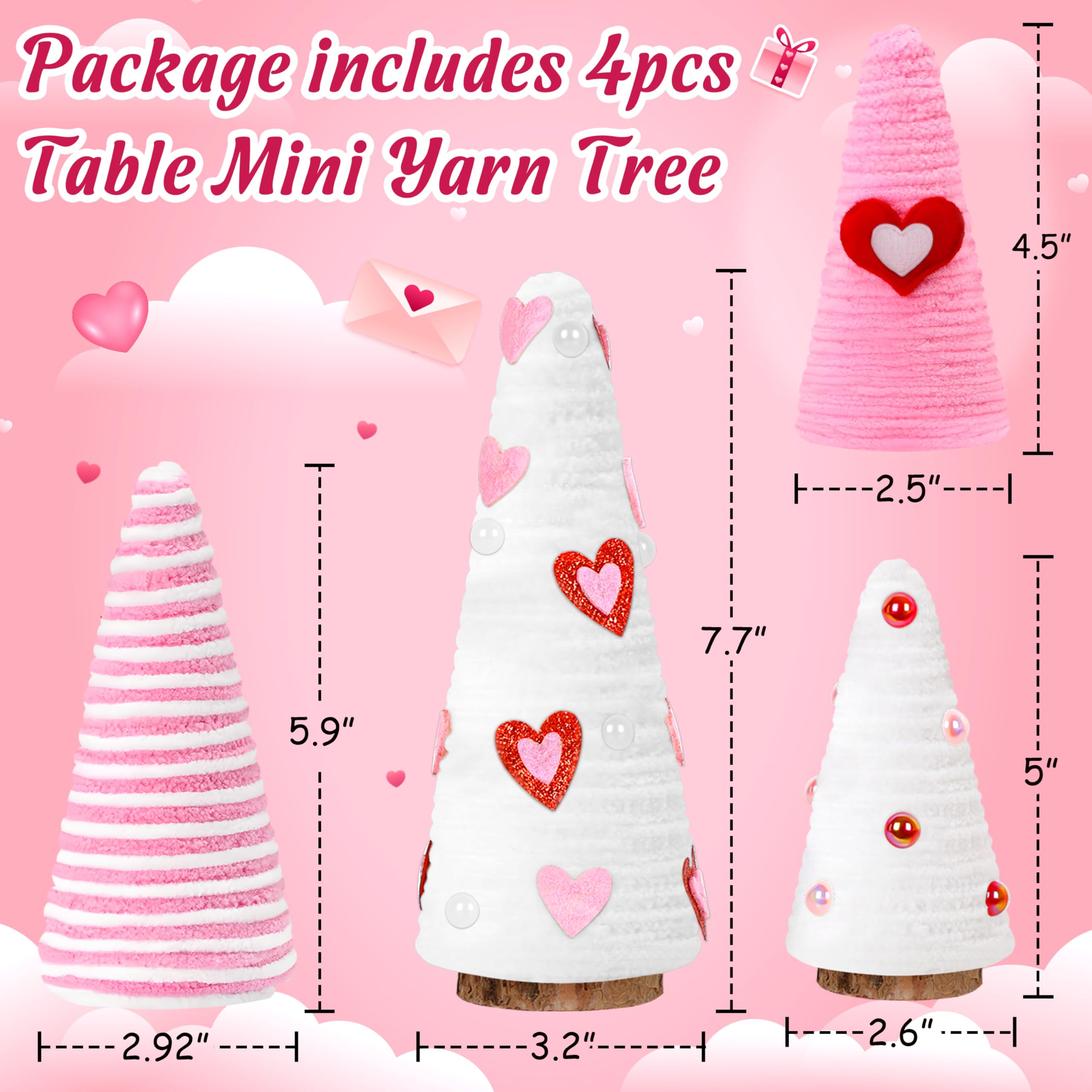 luck sea 4PCS Valentines Day Decor Tree Table Centerpieces: Pink Red White Valentine's Decorations for Farmhouse Tiered Tray, Home, Kitchen