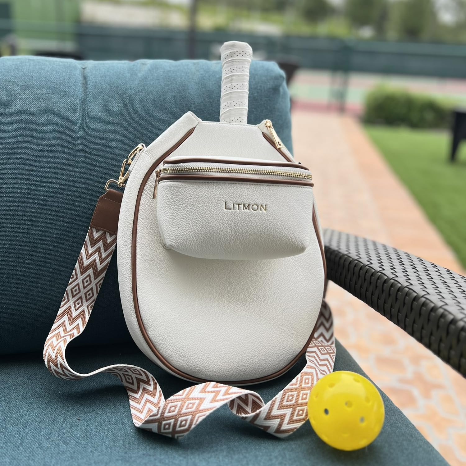 LITMON Pickleball Paddle Bag Leather Crossbody with Adjustable Fashionable Strap and Fence Hook