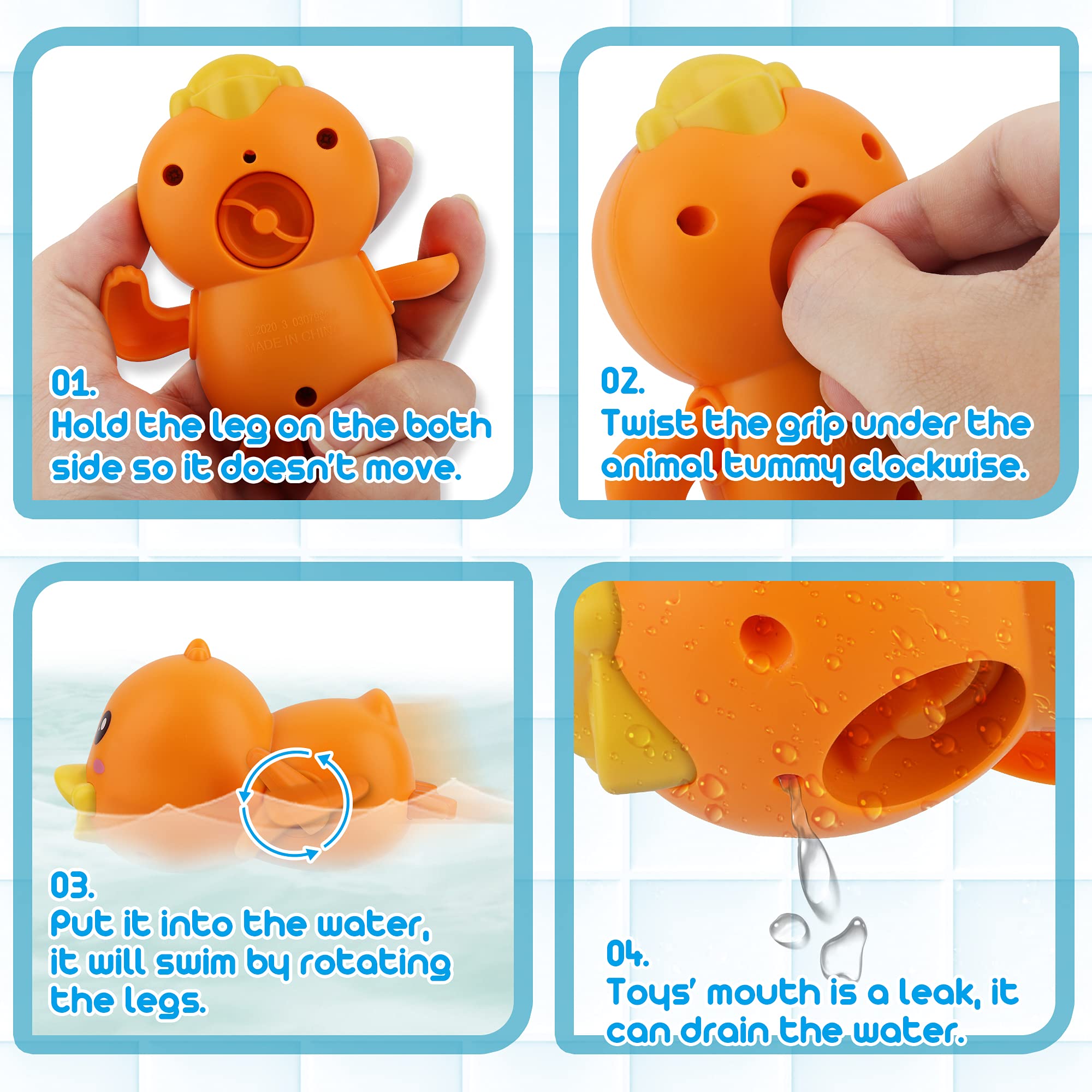 Dwi Dowellin Bath Toys for Toddlers, Magnetic Fishing Games Kids Bathtub Toys, Mold Free Wind-up Toys Swimming Fish Duck Whale Floating Water Toys for Kids Baby Infant