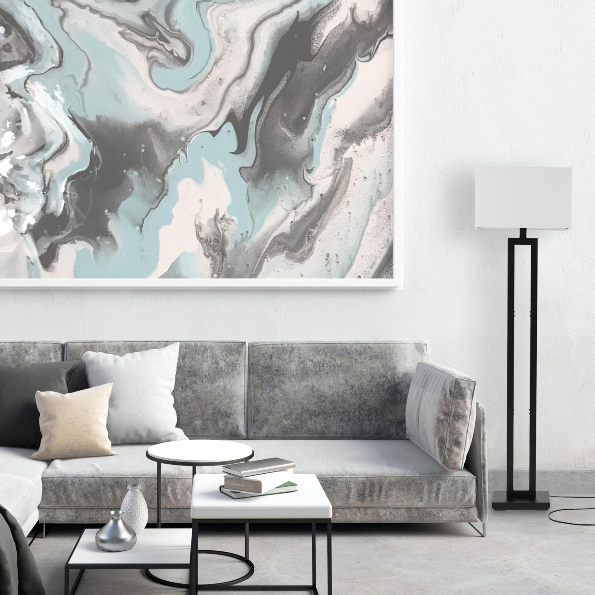 Globe Electric 67046 58" Floor Lamp, Matte Black, White Linen Shade, On/Off Socket Rotary Switch, Standing, Living Room Decor, Bedroom, Tall, Corner Light
