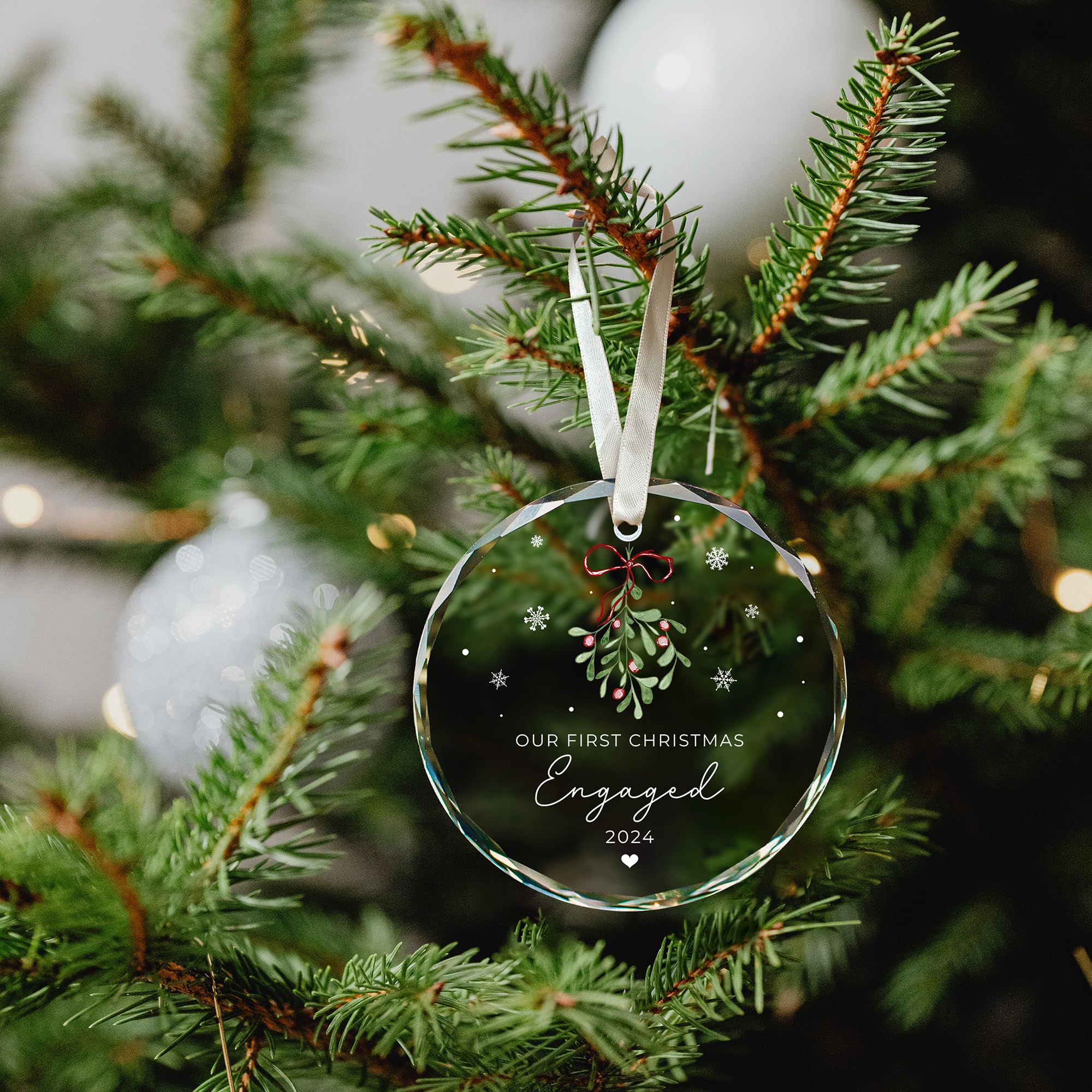 Engagement Gifts for Couples - Engagement Gift - Gifts for Newly Engaged Couples - Happy Engagement Gifts for Women, Bride, Friends - Engaged Gifts for Her - Glass First Christmas Engaged Ornament