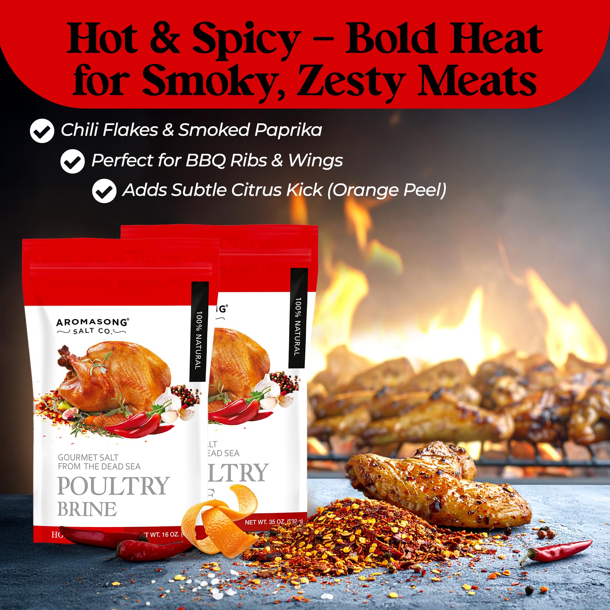 Aromasong Turkey Brine, Hot & Spicy, For Wet & Dry Brining, 2 Lb. 100% Natural, Gourmet Sea Salt Poultry Seasoning, for Roasting, Grilling, & Smoking for Brisket, Chicken, Pork & Beef.