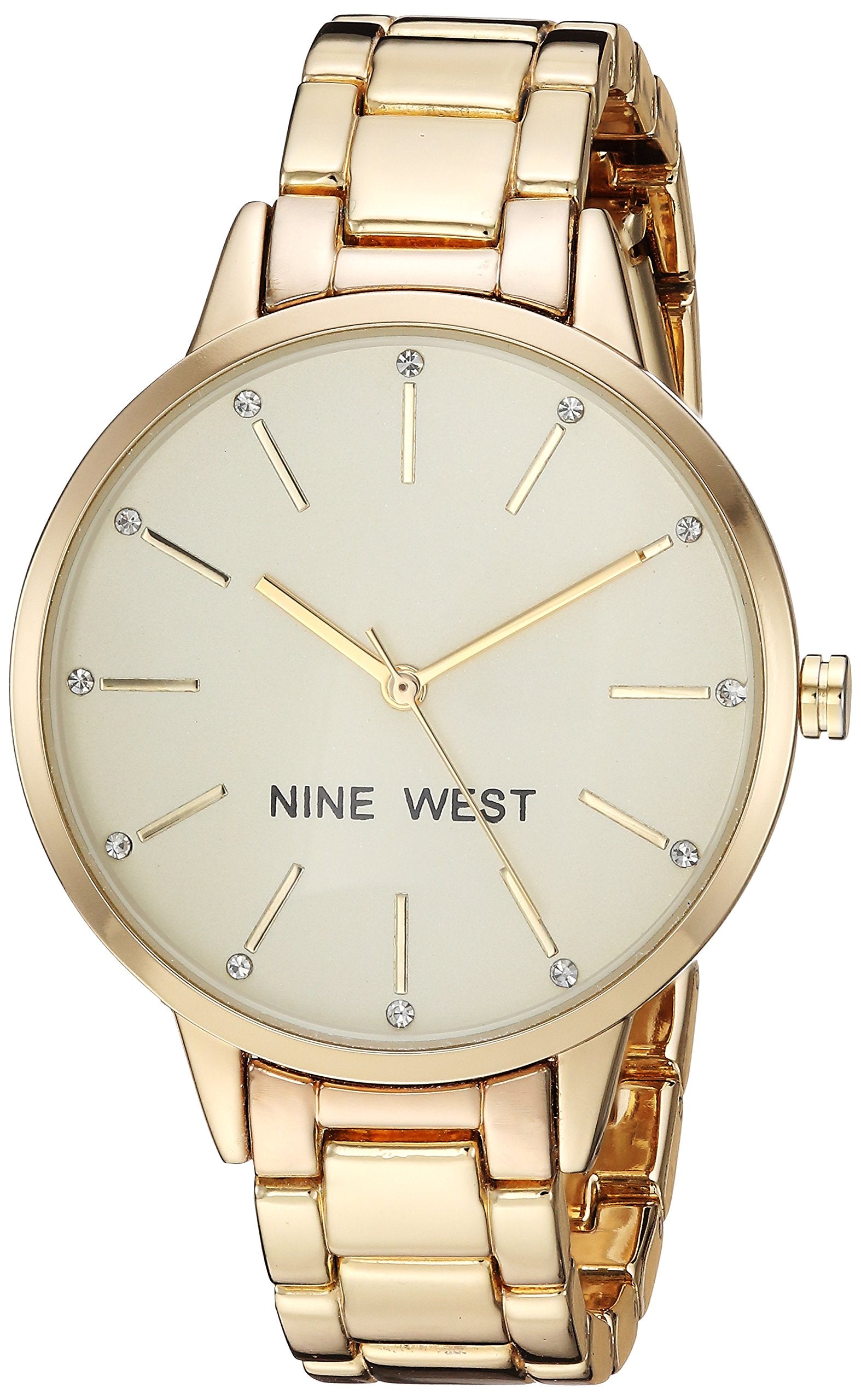 Nine West Women's Crystal Accented Gold-Tone Bracelet Watch