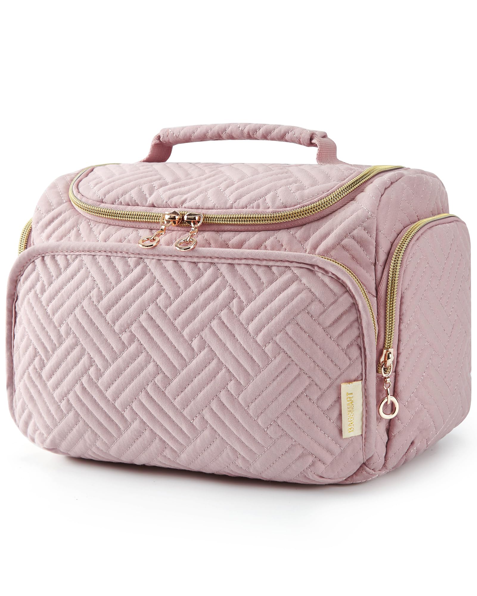 BAGSMART Travel Toiletry Bag, Large Wide-open Travel Bag for Toiletries, Makeup Cosmetic Travel Bag with Handle, Pink-M