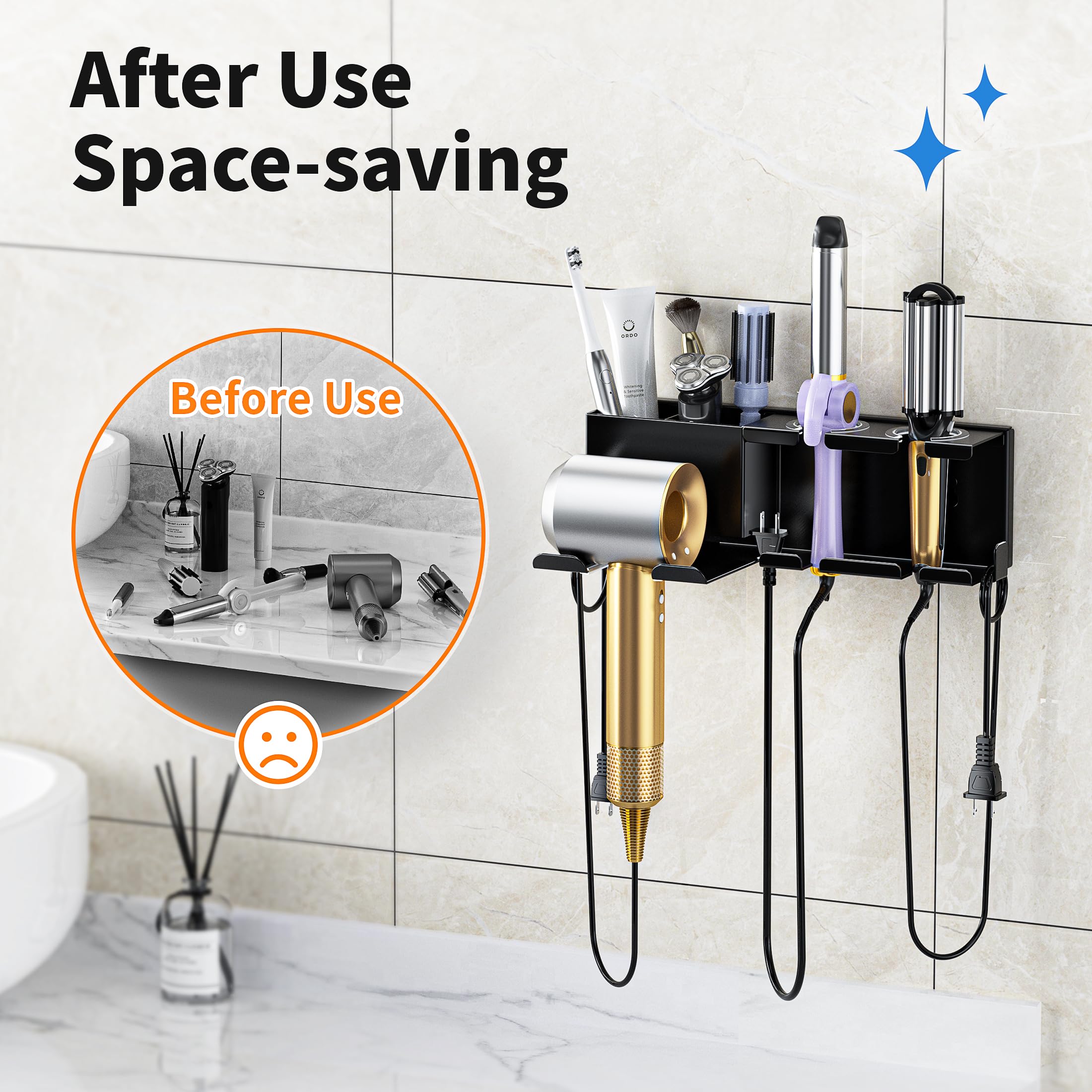 MAYZOLOP Hair Dryer Holder, Hair Tool Organizer, Blow Dryer Hanger Wall Mount for Dryer Hook, Bathroom Space-Saving Blow Dryer Organizer, Curling Irons Storage Wall Mounted
