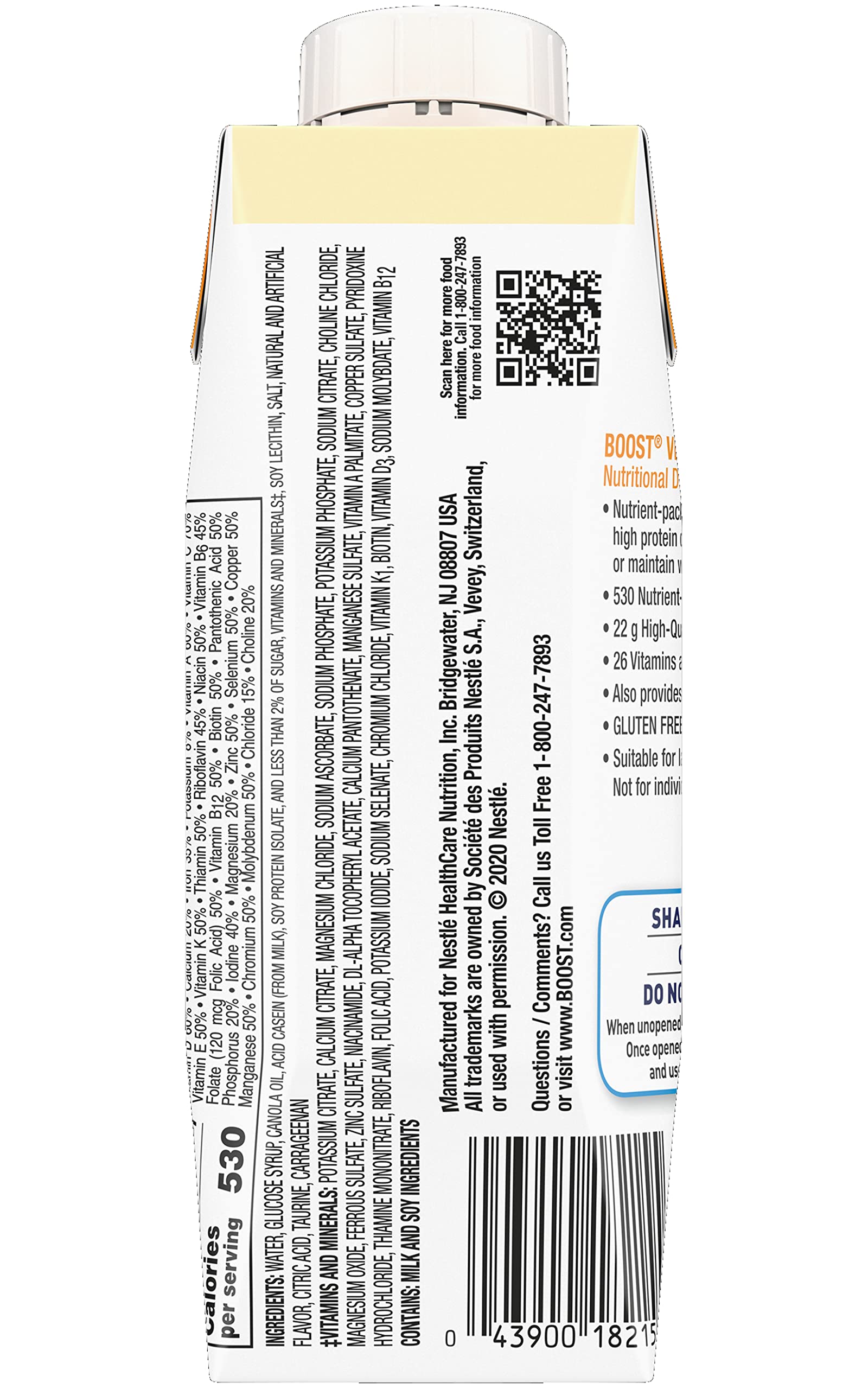 Boost Very High Calorie Nutritional Drink Very Vanilla, Made with Natural Vanilla Flavor & No Artificial Flavors, Colors & Sweeteners, 8 FL OZ (Pack of 12)