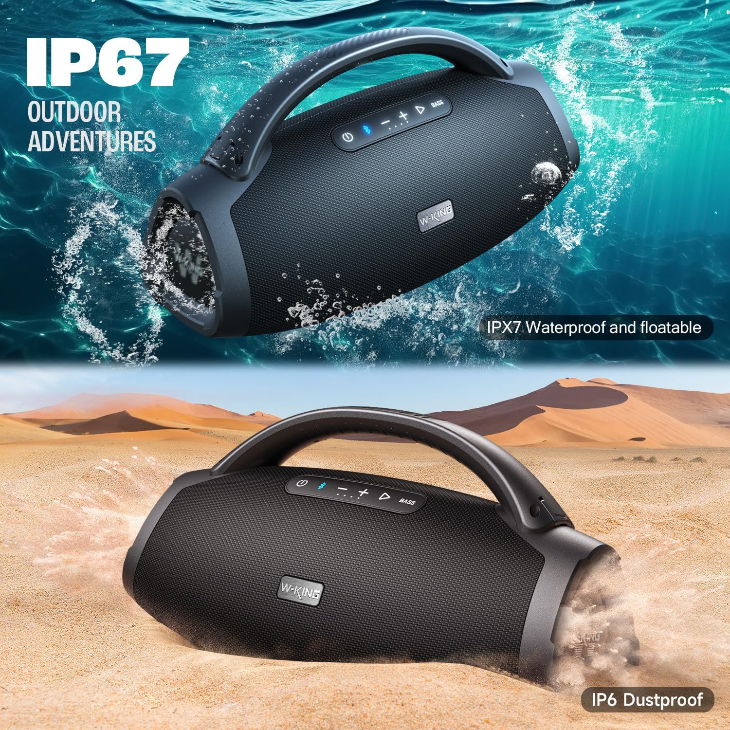 W-KING 300W Peak 200W RMS Portable Bluetooth Speakers, Massive Bass Party Boombox IPX7 Waterproof Bluetooth Speaker Large, Loud Outdoor Wireless Speaker/V5.3/EQ APP/Fast Charge/Stereo Pair/Guitar in
