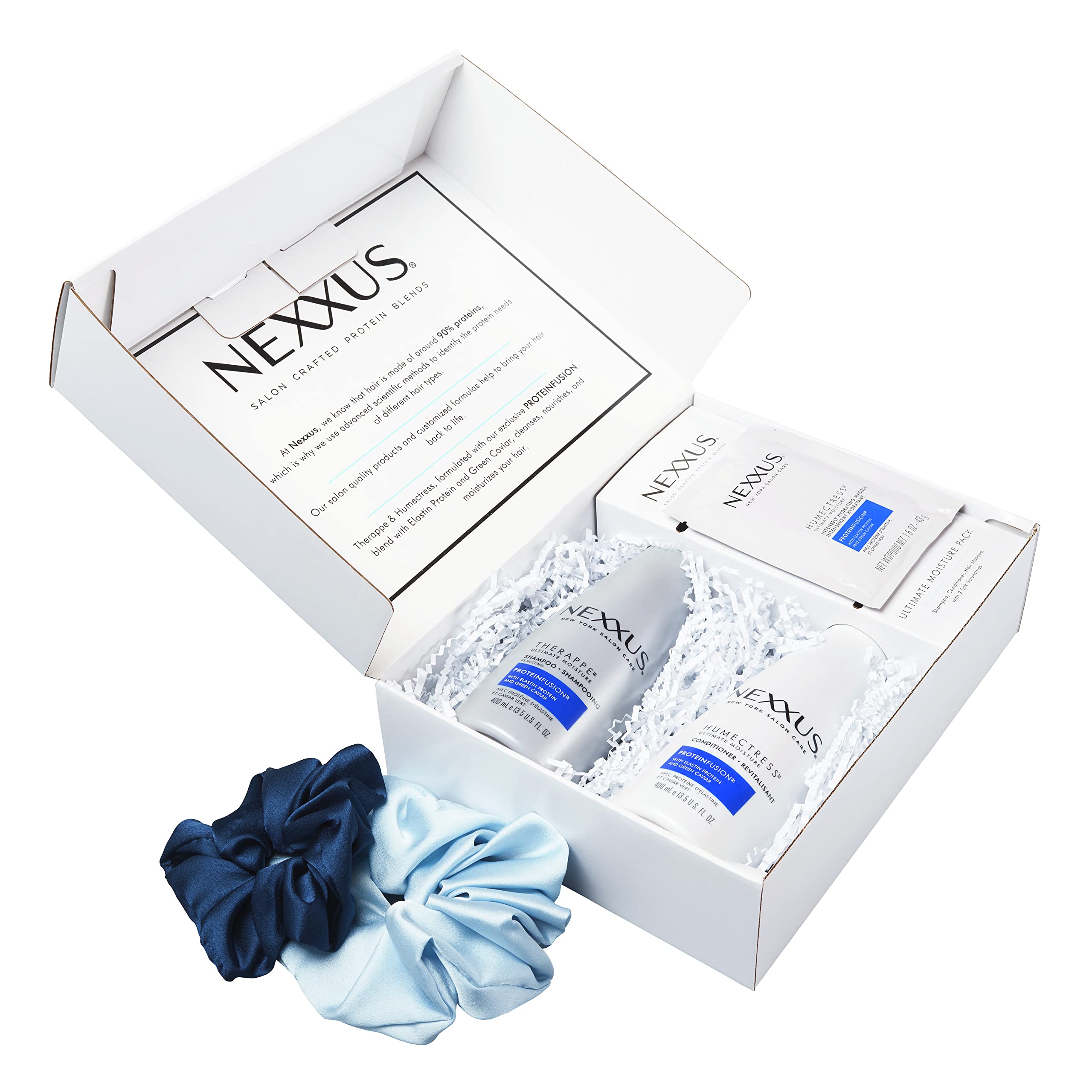 Nexxus Therappe Humectress Protein Fusion Shampoo, Conditioner, Hair Mask & Scrunchies for Dry Hair Beauty Gift Set
