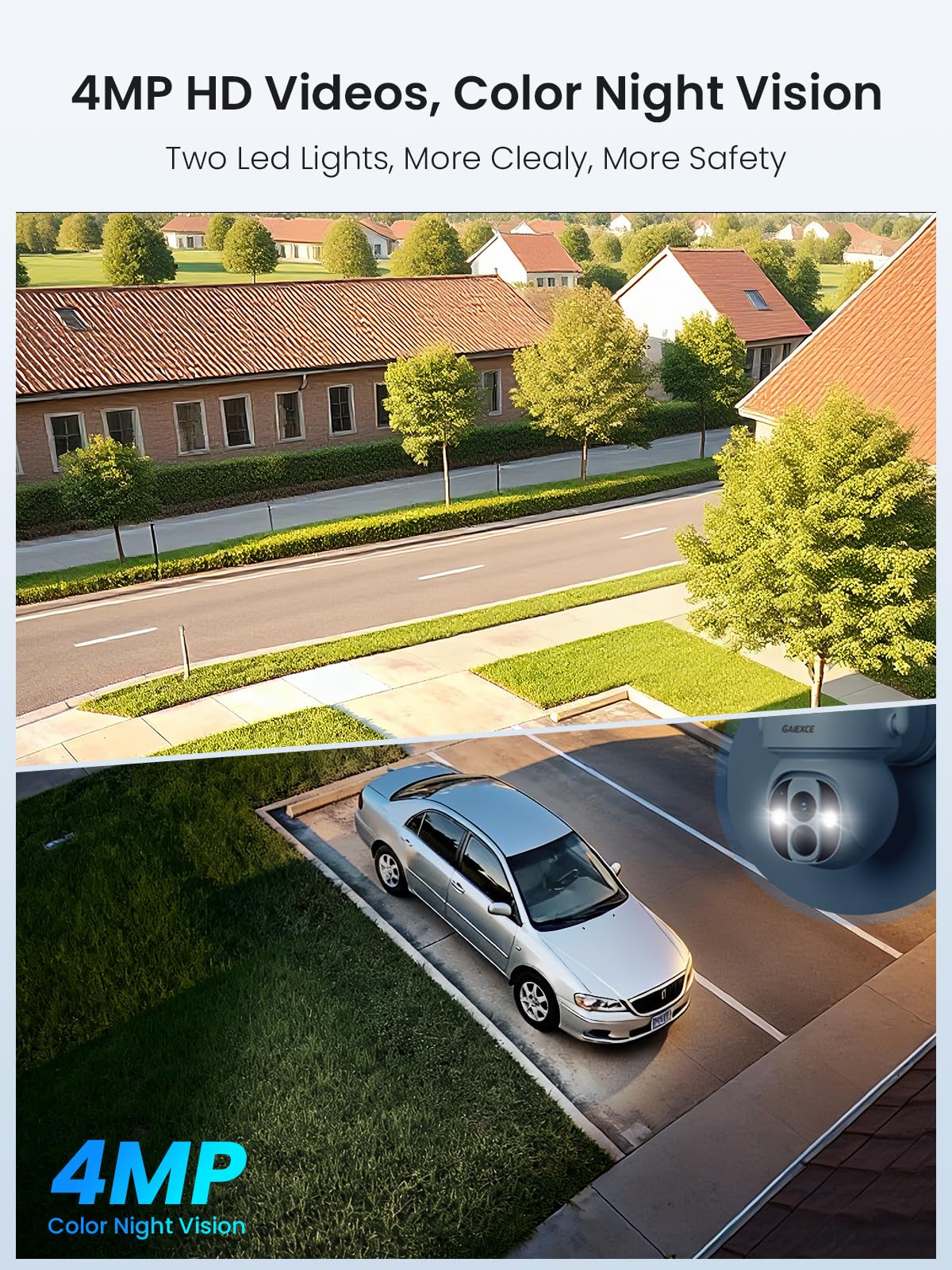 Gaiexce Solar Camera Outdoor Wireless, No Subscription, Expandable to 10CH, 4 Cam Kit Home Security Camera System, 4MP Color Night Vision, 360° Pan&Tilt, PIR/AI Detection, Works Offline & 2.4G/5G WiFi