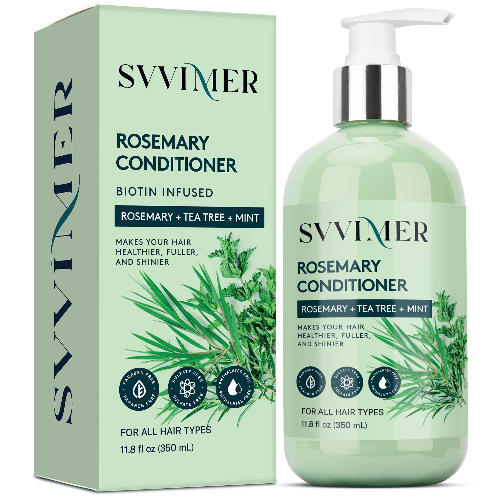 Svvimer Rosemary Hair Growth Conditioner: Thickening Moisturizing Product with Biotin for Women Men - for Damaged Dry Thinning Hair 11.8 fl.oz