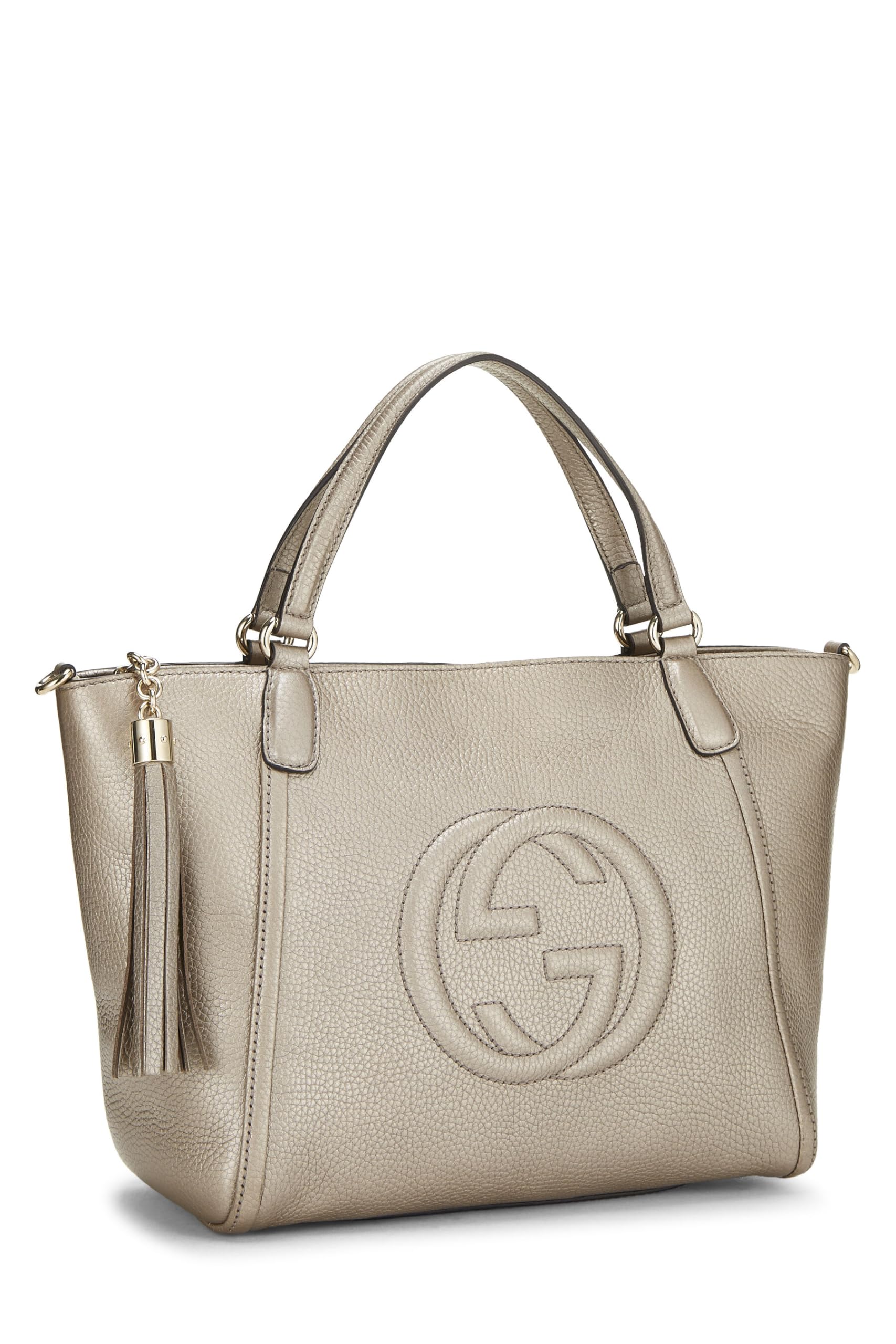 Gucci, Pre-Loved Gold Metallic Leather Soho Top Handle Tote, Gold