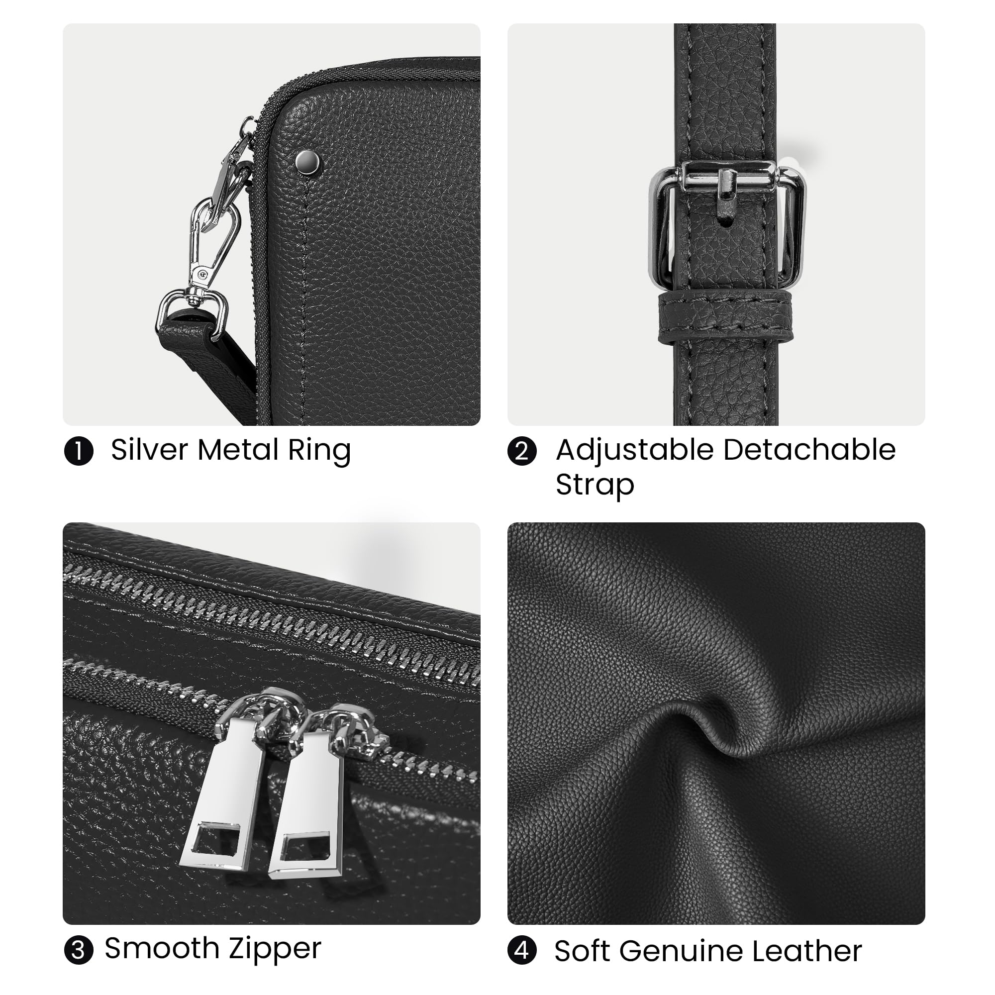 befen Genuine Leather Crossbody Bags for Women, Purses with Built in RFID Wallet Woman Camera Shoulder Bag Handbags Anti Theft Black Cross Over body Purses with Adjustable Strap