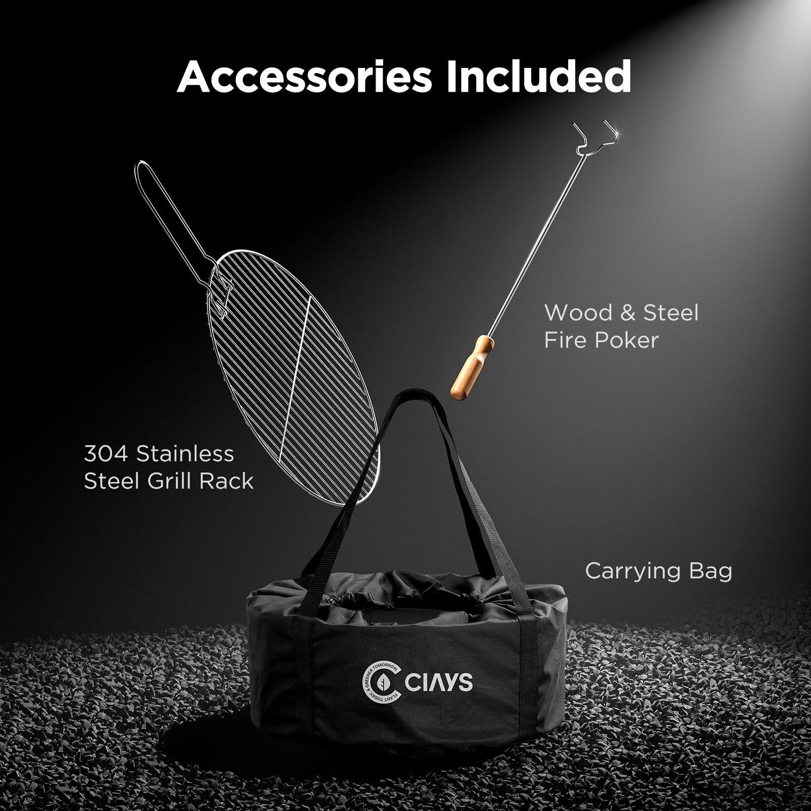 CIAYS Smokeless Firepit, 19 Inch Fire Pit for Camping with Patented Technology, Portable Fire Pit for Outside with Steel Grill Rack, Fire Poker, and Bag, Easy Setup and Storage, Wood Burning