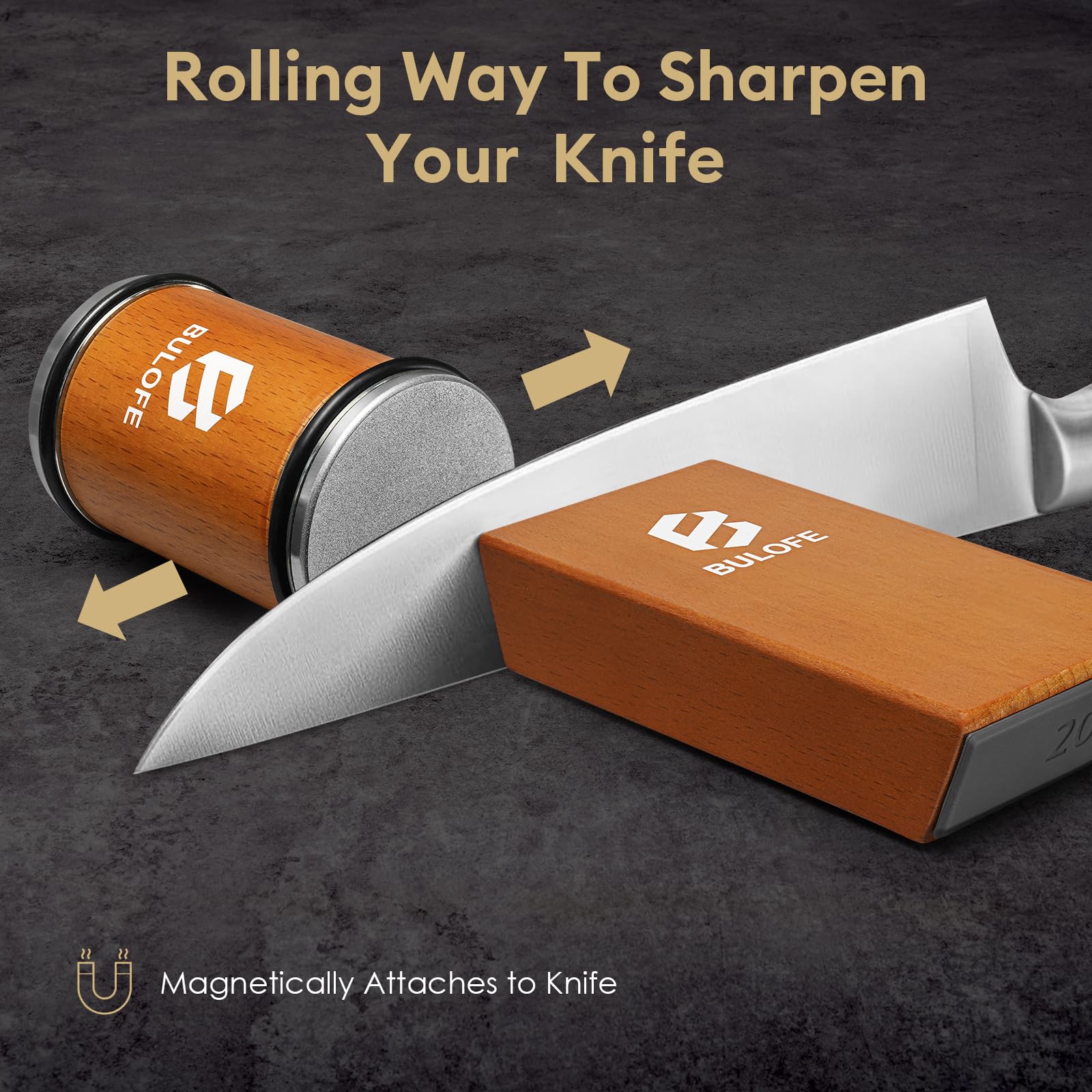 Knife Sharpener Tool, Rolling Knife Sharpeners Kit, Kitchen Knivies Sharpener with Diamond and Ceramic for Steel, Knife Sharpening with 15 & 20°, Angle Base for Kitchen Knives