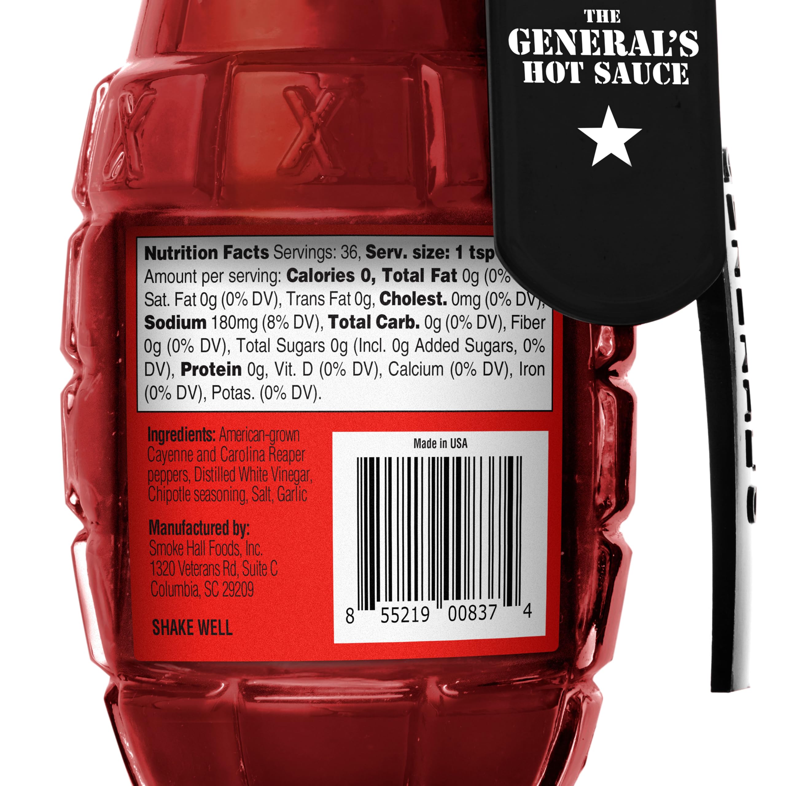 The General’s Hot Sauce Reaper Actual - Carolina Reaper, Cayenne, Chipotle Peppers - 5/5 Heat Rating, Spicy Sauce - Great for Wings, Tacos, Holiday Hot Sauce Gift - American Grown, Veteran-Owned, 6oz