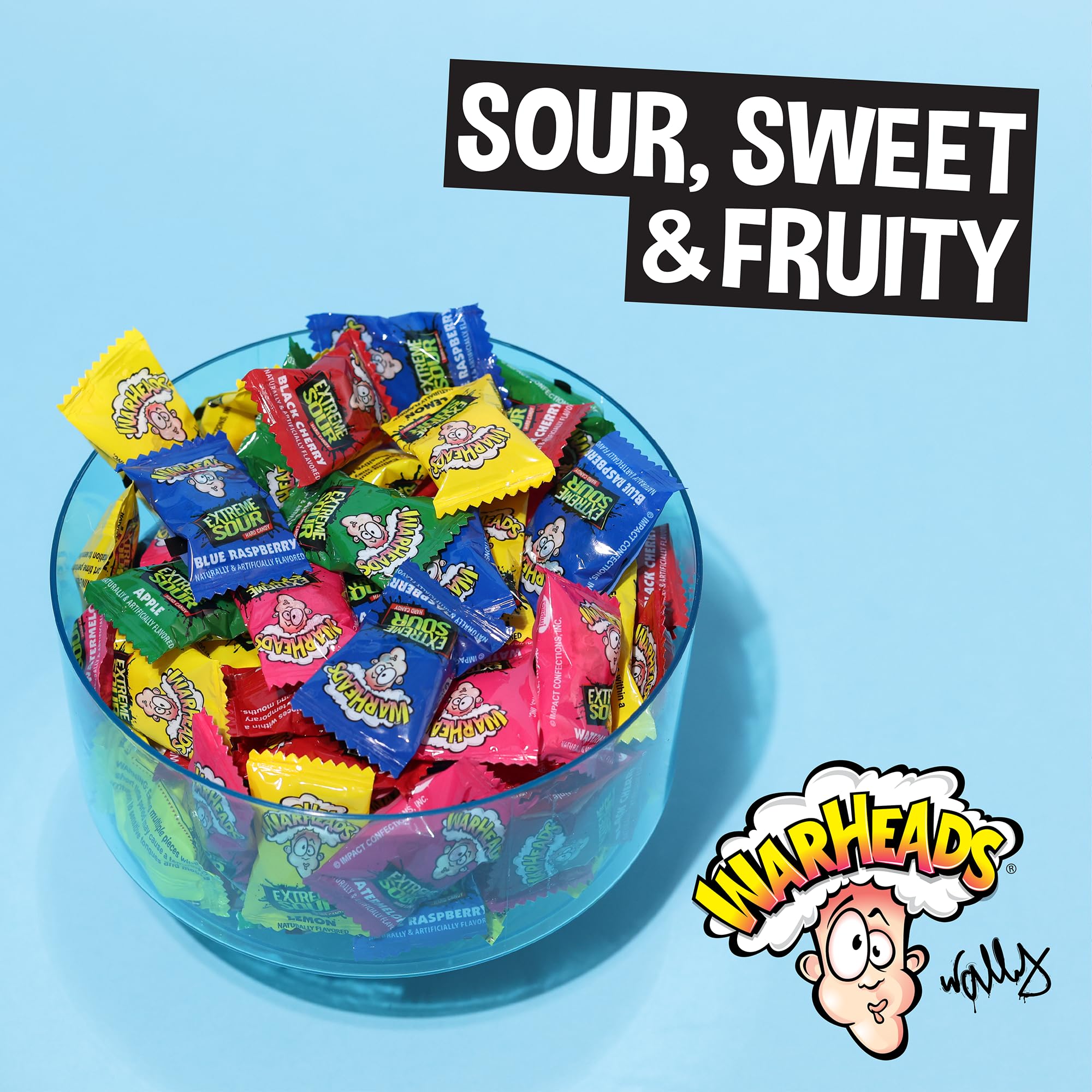 WARHEADS - Extreme Sour Hard Candy - Sour Apple, Black Cherry, Blue Raspberry, Lemon & Watermelon Flavors, Great For Parades - 2 lb. Bulk Bag
