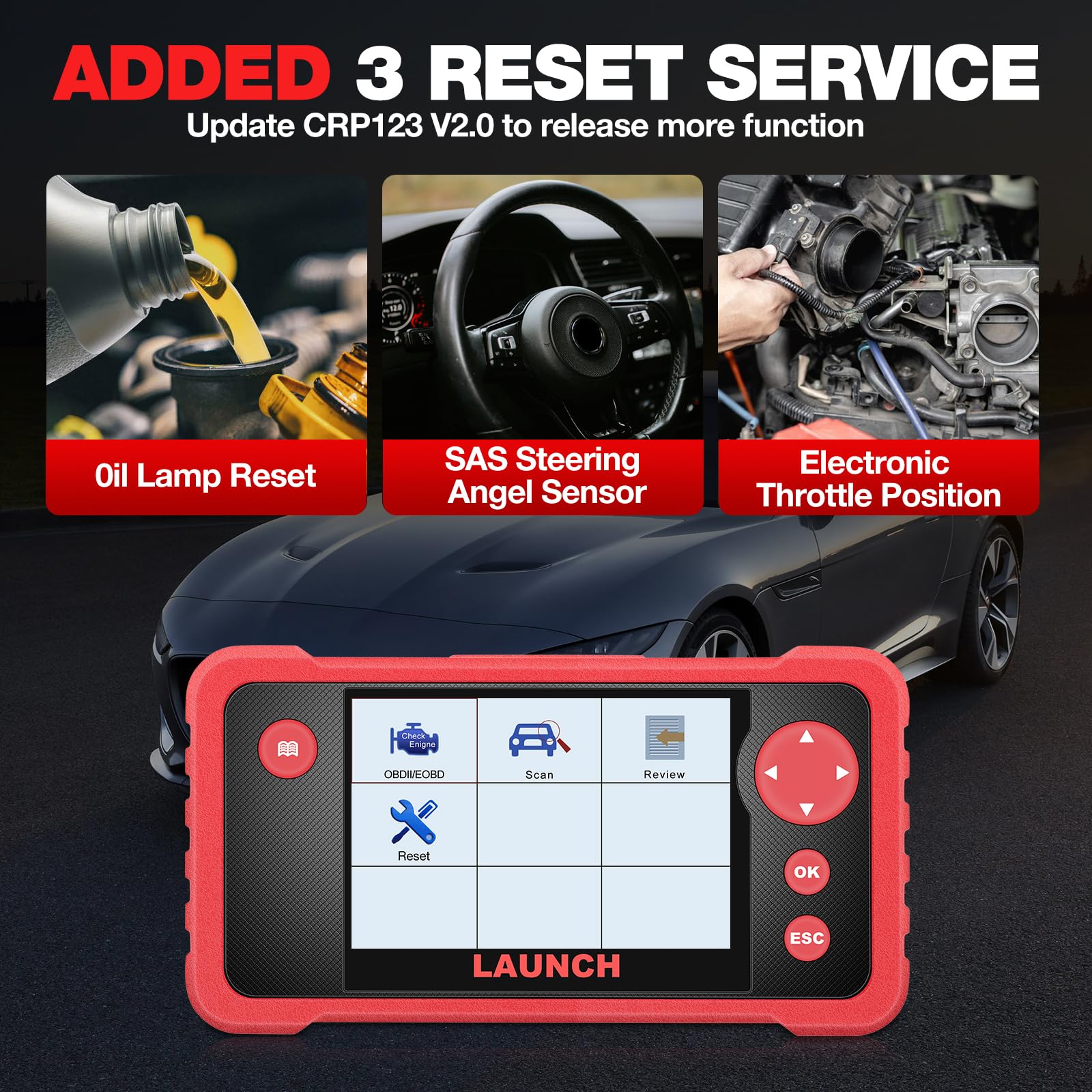 LAUNCH CRP123 V2.0 Elite OBD2 Scanner, 2025 New Engine/ABS/SRS/Transmission Car Diagnostic Tool With Oil Reset/Throttle Adaption/SAS Relearn , Check Engine Code Reader, Lifetime Free Update Scan Tool