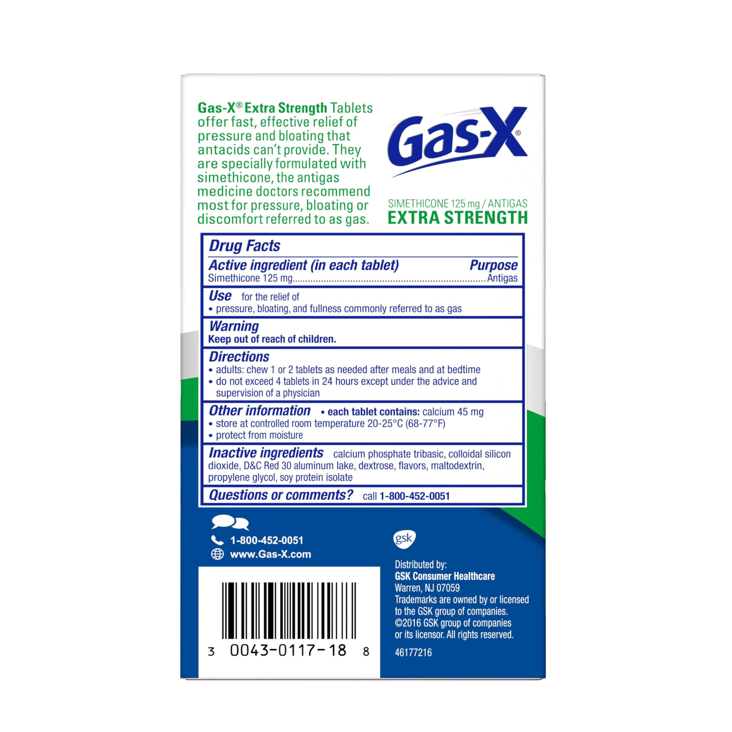 Gas-X Extra Strength Chewable Gas Relief Tablets with Simethicone 125 mg, Cherry - 18 Count