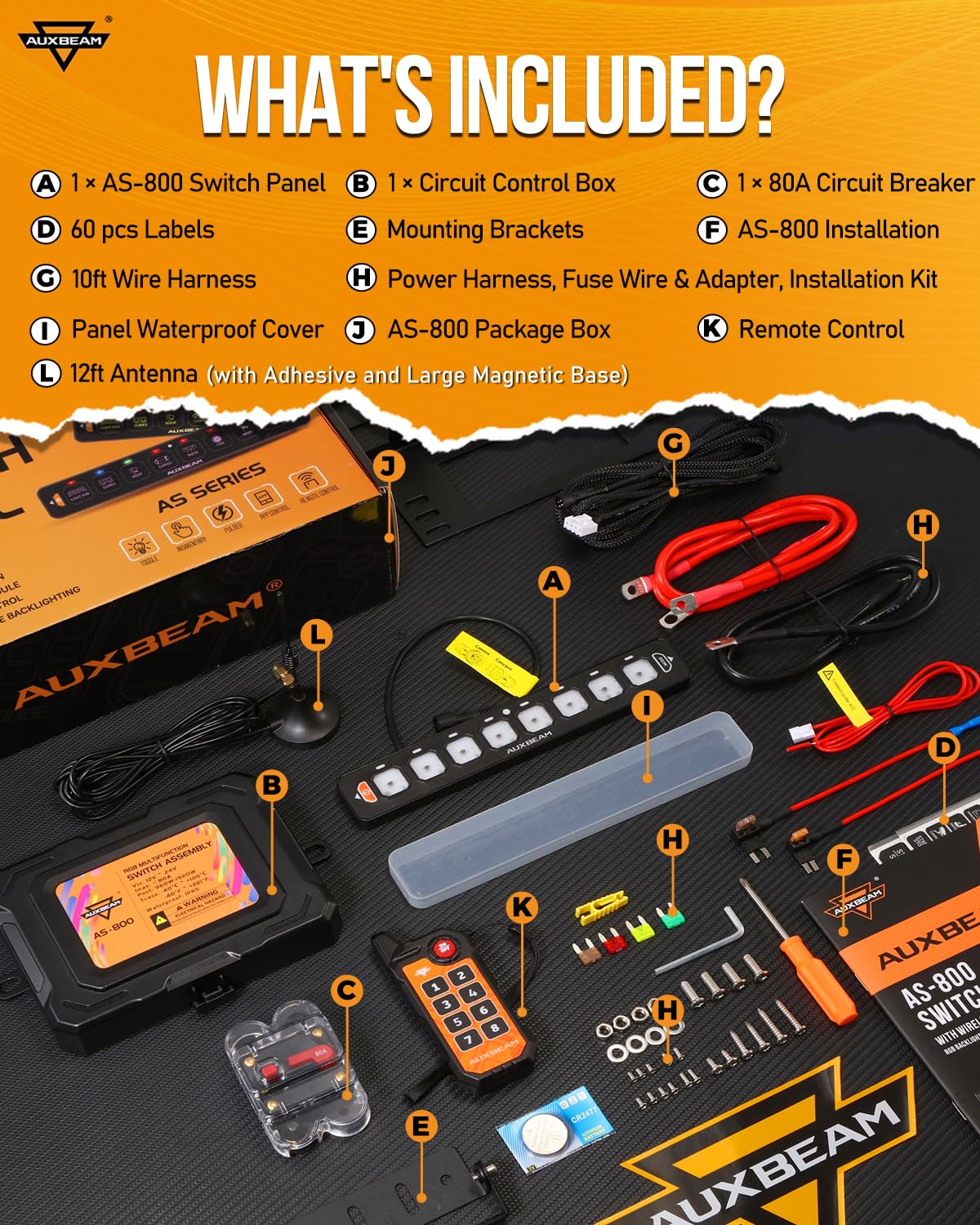 Auxbeam 8 Gang Slim Switch Panel Bluetooth RGB AS-800 with APP&Wireless Remote Control Toggle Momentary Pulsed Dimmable Switch Pod Backlit Off Panel Box for Offroad Truck Waterproof