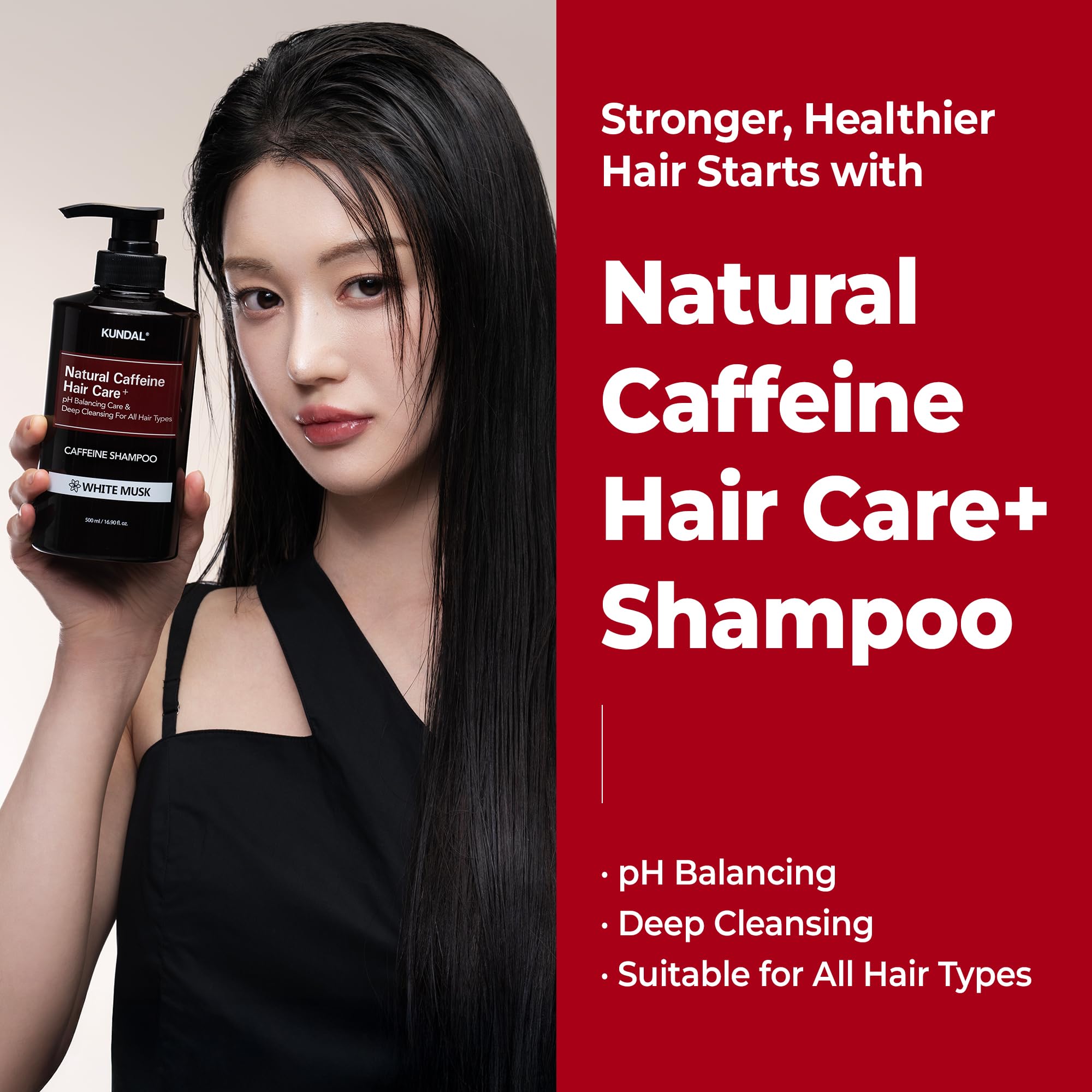 KUNDAL Caffeine hair Korean Hair Care Shampoo, White Musk, 16.9 Fl Oz - Sulfate Free, Menthol & Botanical Extracts, For Fuller Looking Hair, Refresh & Manageability