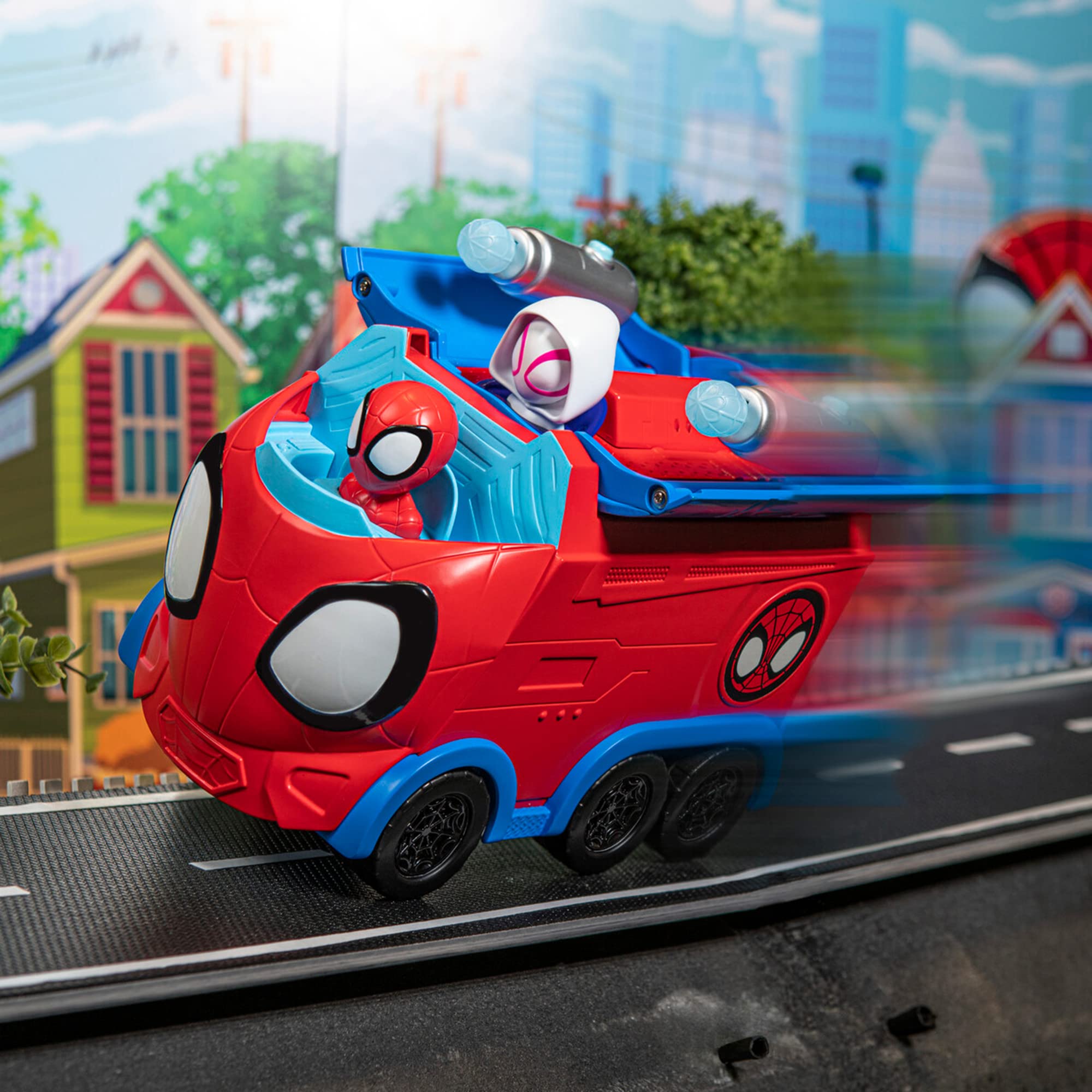 Jazwares Marvel's Spidey and His Amazing Friends Web Spinning Hauler - 8-Inch 3-in-1 Transforming Vehicle - Toys Featuring Your Friendly Neighborhood Spideys