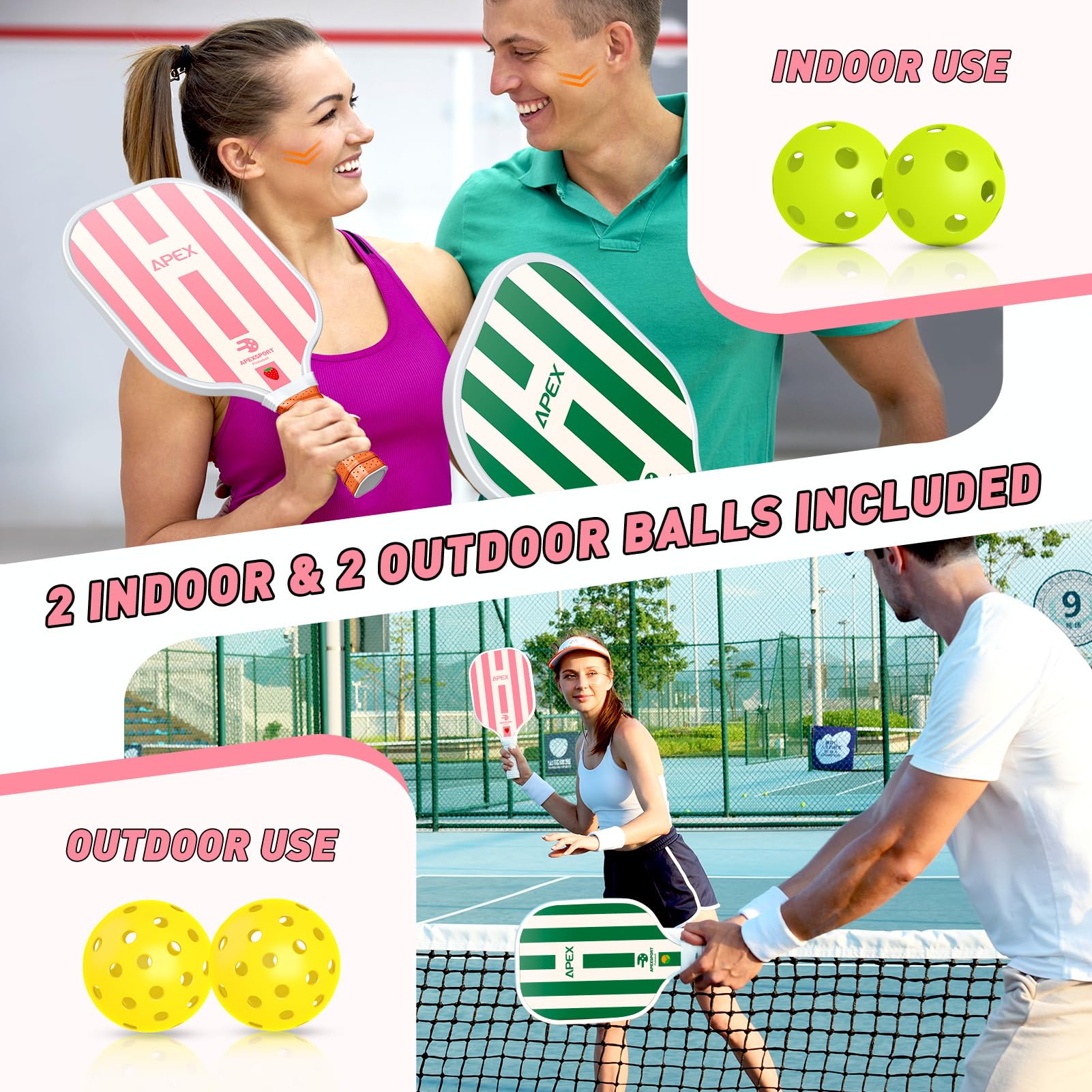 Pickleball Paddles Set of 2, USAPA Approved Lightweight Fiberglass Pickleball Set with 4 Pickleballs, 1 Pickleball Sling Bag, Pickleball Gifts for Women Men Beginners & Professional