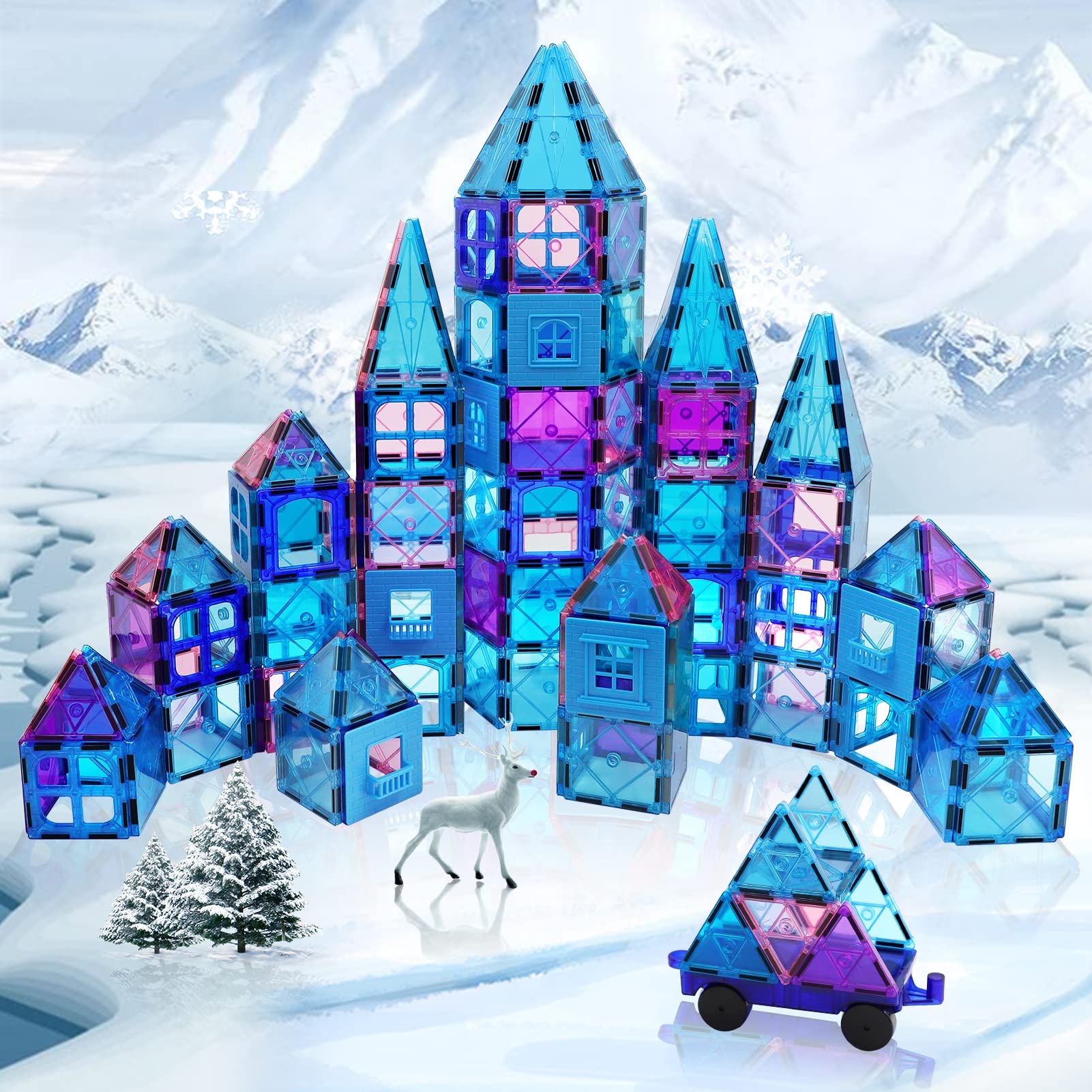 NVHH Magnetic Tiles Kids Toys for 3 4 5 6 7 8+ Year Old Boys Girls Toys Castle Princess Magnetic Building Blocks Educational Toddler Gifts Toy Age 2-4 5 6-8 Year Old Girl Boy Birthday