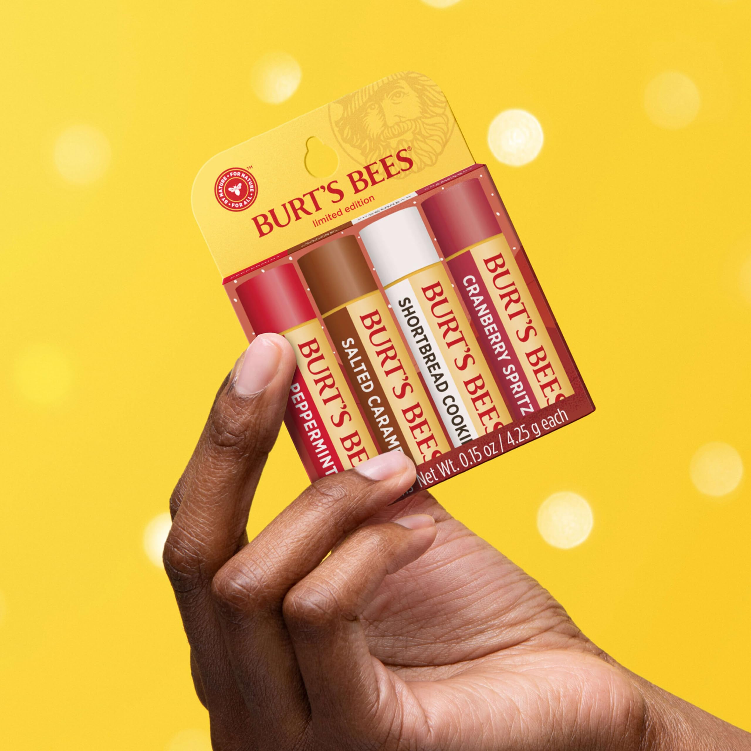 Burt's Bees Christmas Gifts, 4 Lip Balms Stocking Stuffers Products, Festive Fix Set - Peppermint, Salted Caramel, Cranberry Spritz & Shortbread Cookie (4-Pack)