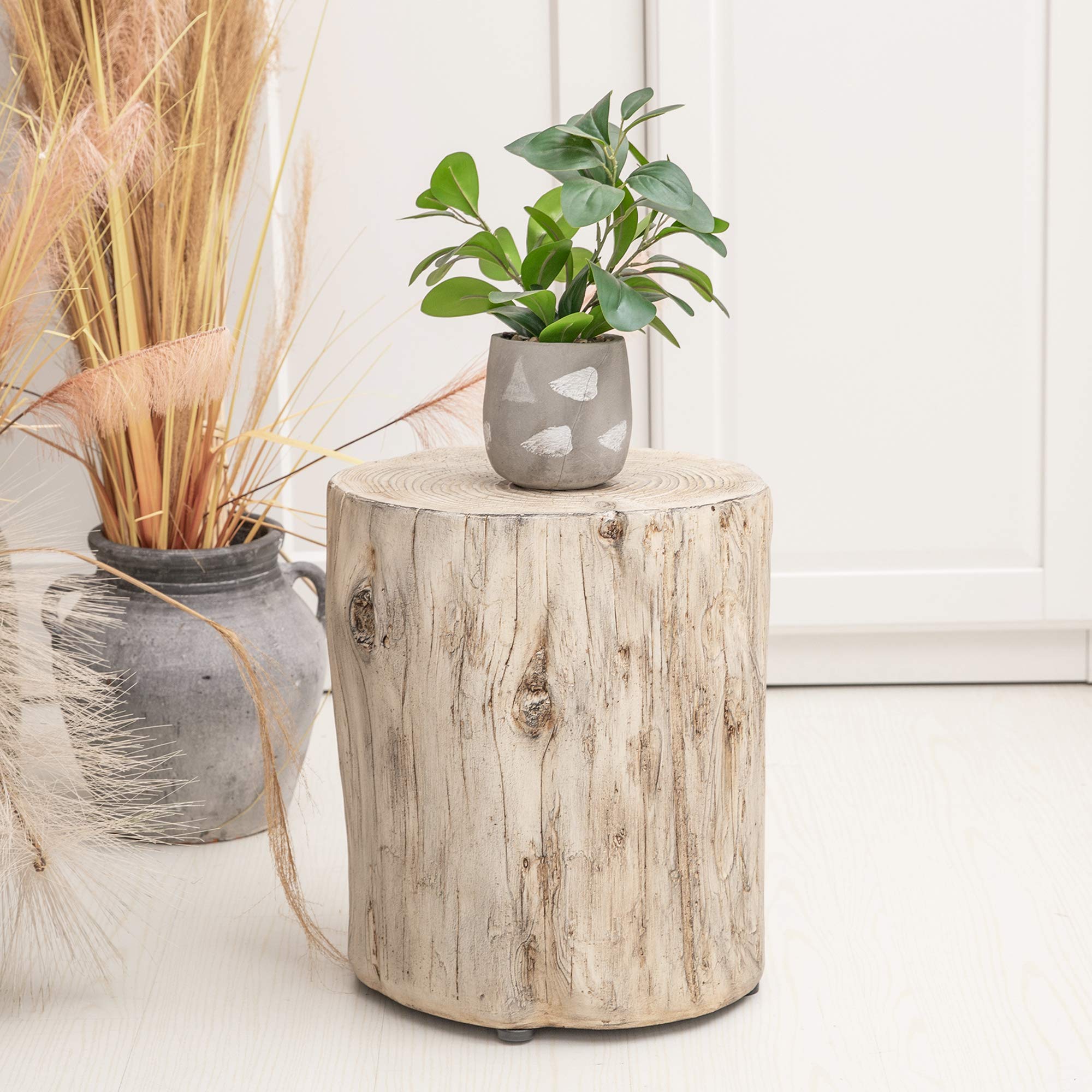 Ball & Cast Faux Wood Tree Stump Stool Concrete End Side Table,Grey white