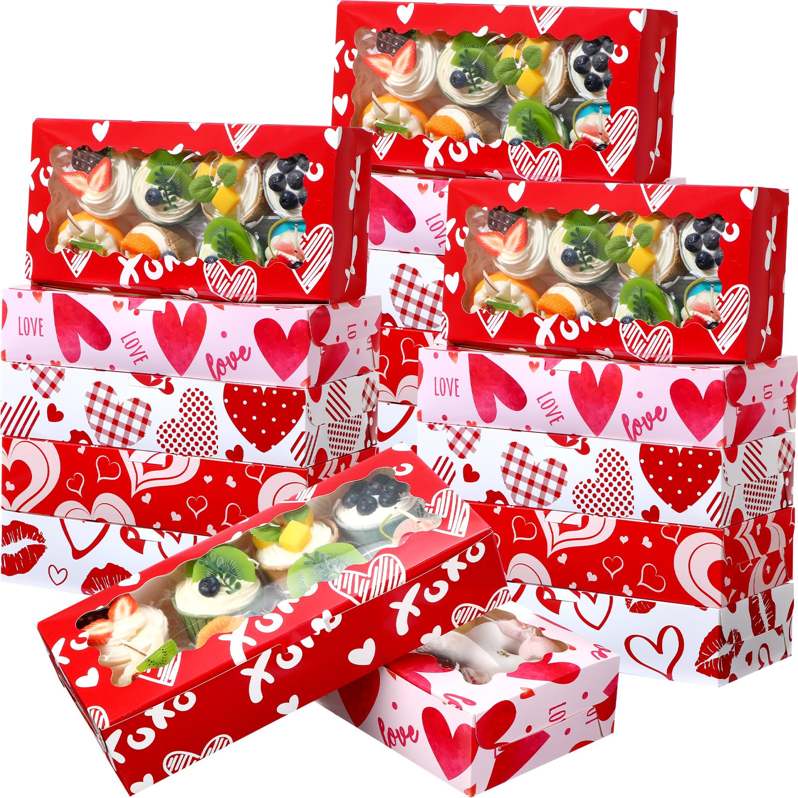 Resurhang 100 Pieces Valentines Cookie Boxes with Window Valentine's Day Treat Boxes 12'' x 5.5'' x 2.5'' Heart Bakery Boxes Valentines Cupcake Gift Boxes Decorations for Valentine Party Favors