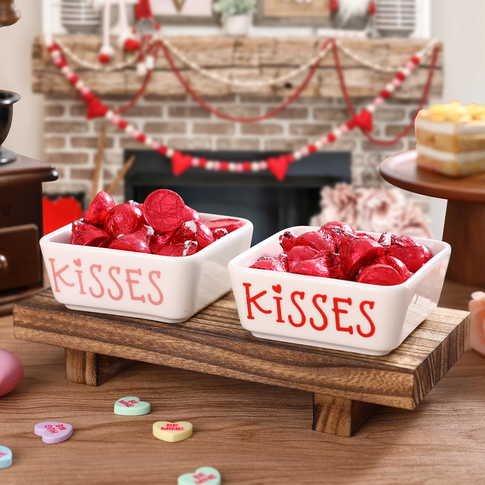 Valentines Day Decorations -2pcs Ceramics Valentines Candy Mini Dish-Valentines Chocolate Candy Storage for Home Kitchen Tiered Tray Table Party Centerpieces Decor