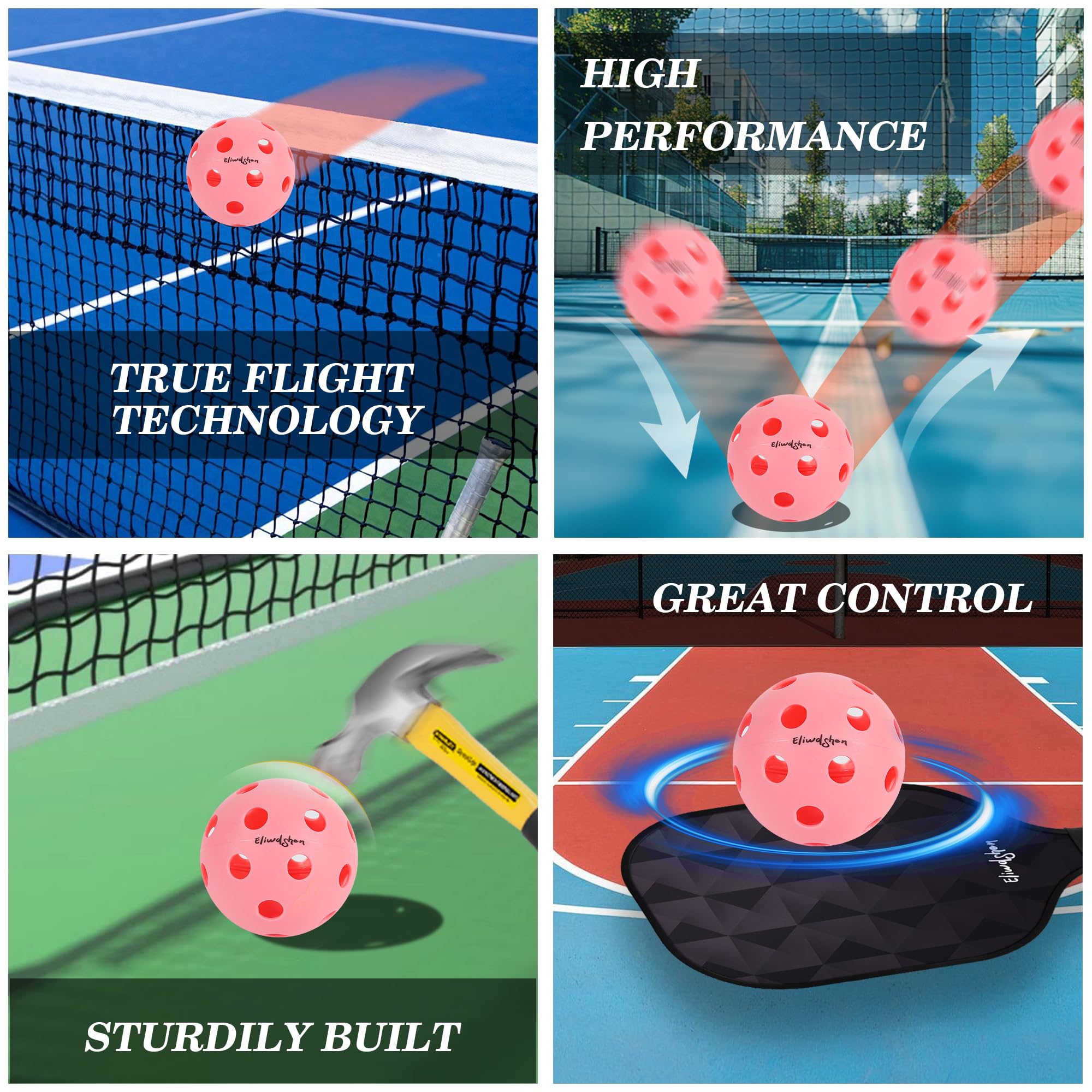 Eliwdshen 26 Holes Pickleballs 6 Pack Set Indoor for Pickle-Ball Game, Pickleball Equipment for Pickle Ball Lovers, Men, Women with Bag(Pink)