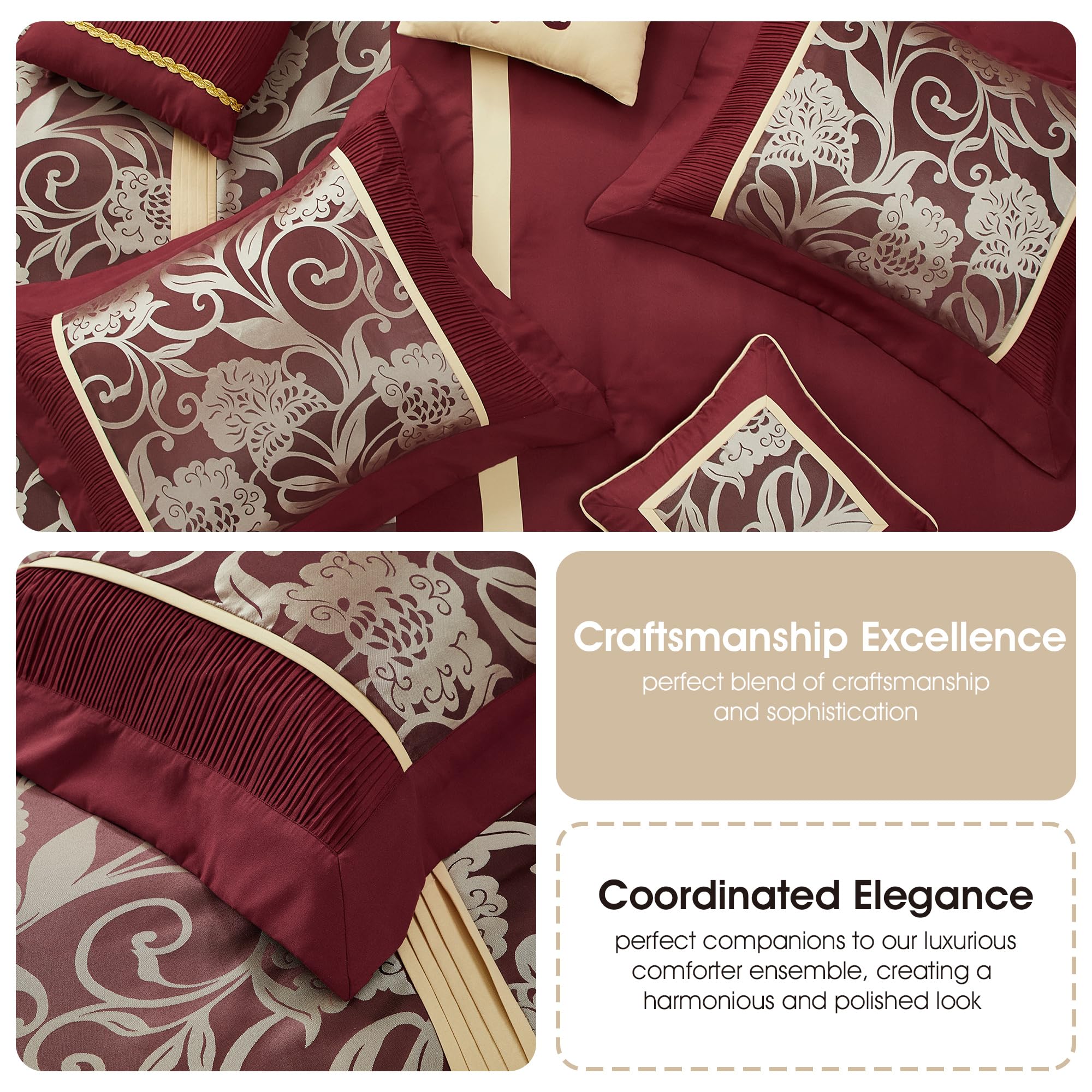 Stratford Park Jacquard 7-Piece Comforter Bedding Set, Red, California King, Floral Bedding Set, Matching Bedskirt, Pillows & Shams