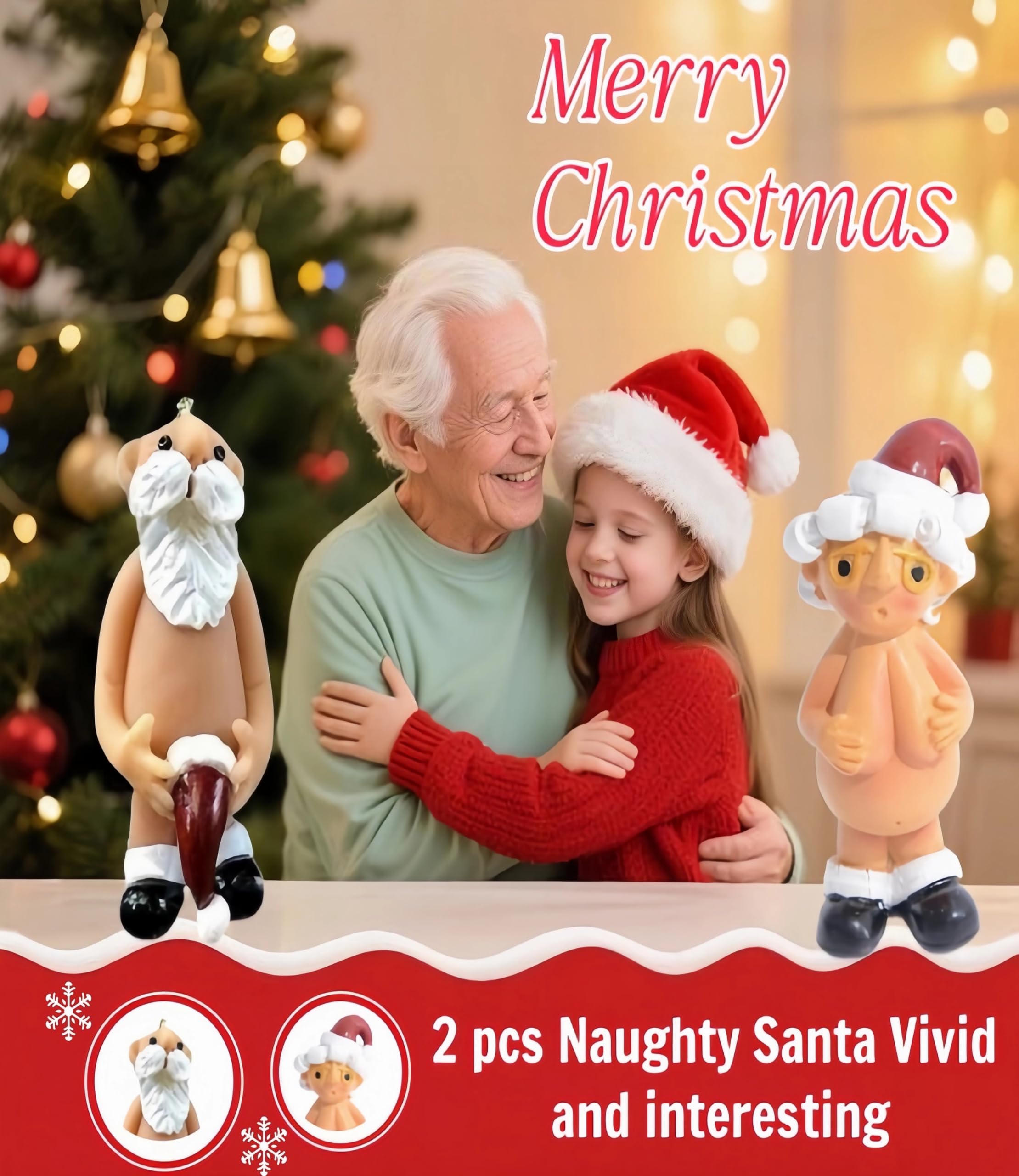 2-Pack Funny Santa Claus Christmas Ornaments, Suitable for Ornaments in car, Bag, Keychain, Home Party Decoration, Unique Gift