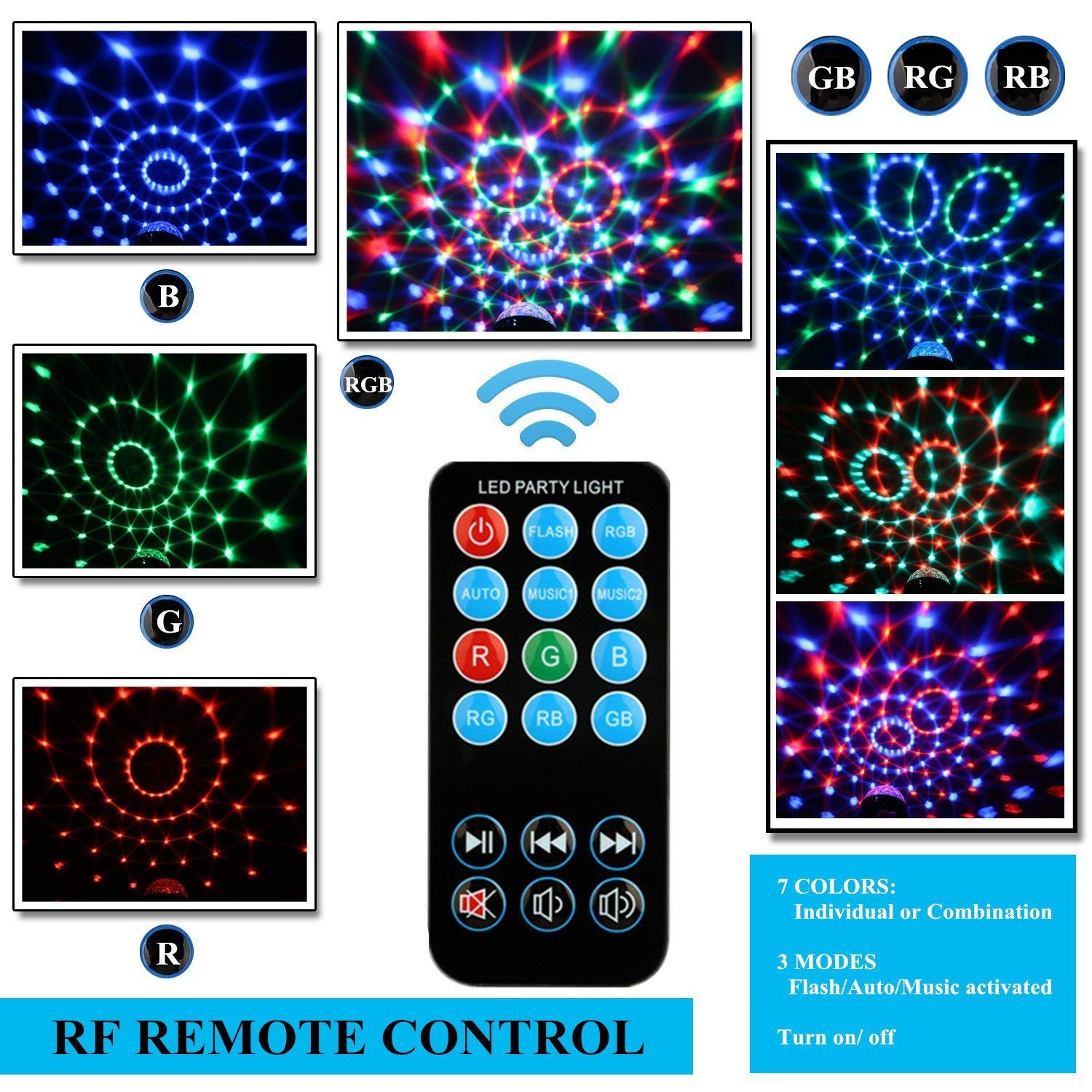 Disco Ball Disco Lights-COIDEA Party Sound Activated Storbe Light with Remote Control DJ Lighting,Led 3W RGB Light Bal, Dance lightshow for Halloween Home Room Parties Kids Birthday Wedding Show