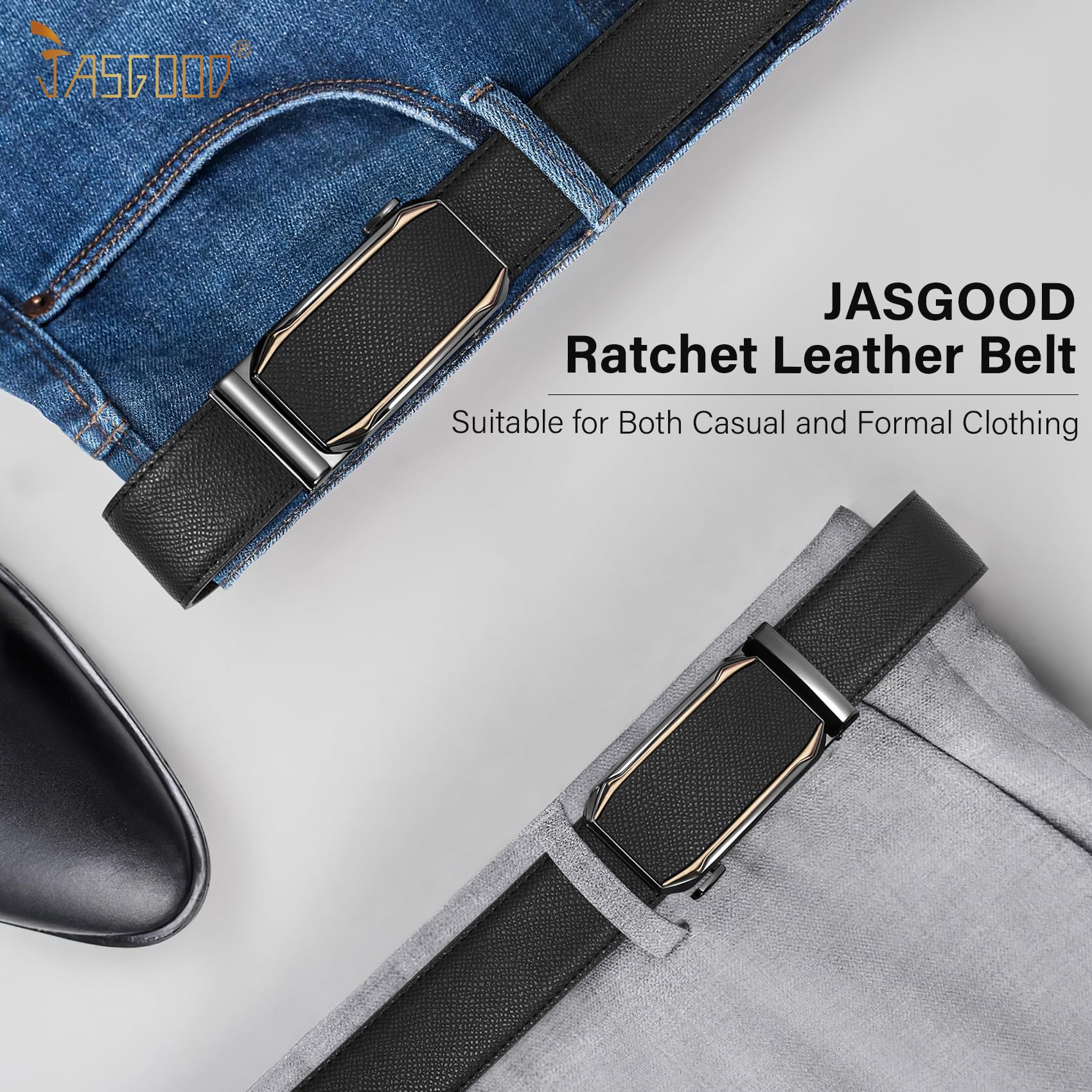 JASGOOD Mens Ratchet Belt Click Leather Belt Mens Dress Belt