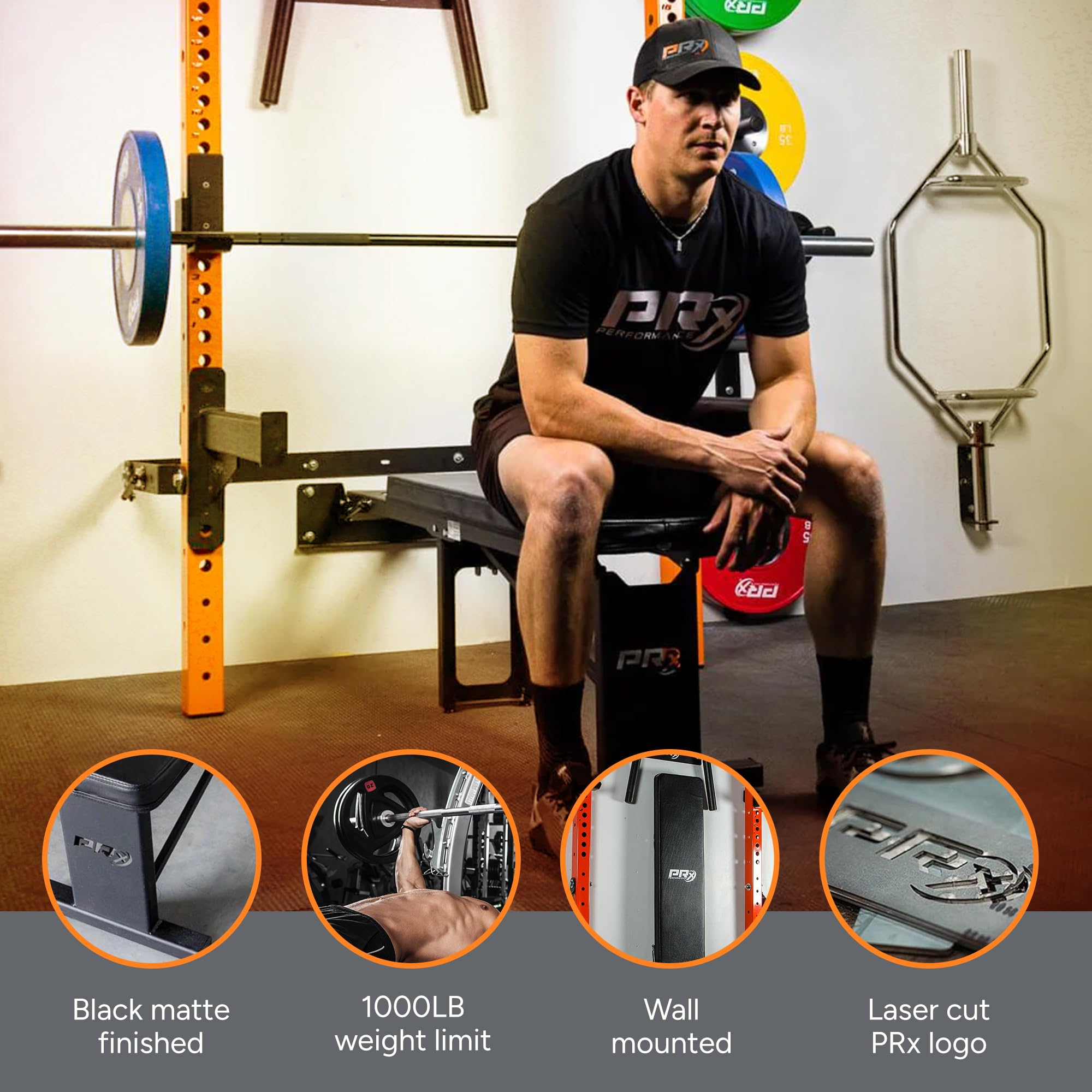 PRx Performance Folding Wall Mounted Flat Weight Bench - Home Gym Equipment, Space-Saving Workout Bench, Full Body Exercise, Weightlifting, Bench Press Seat, Ideal For Gym Enthusiasts - Black