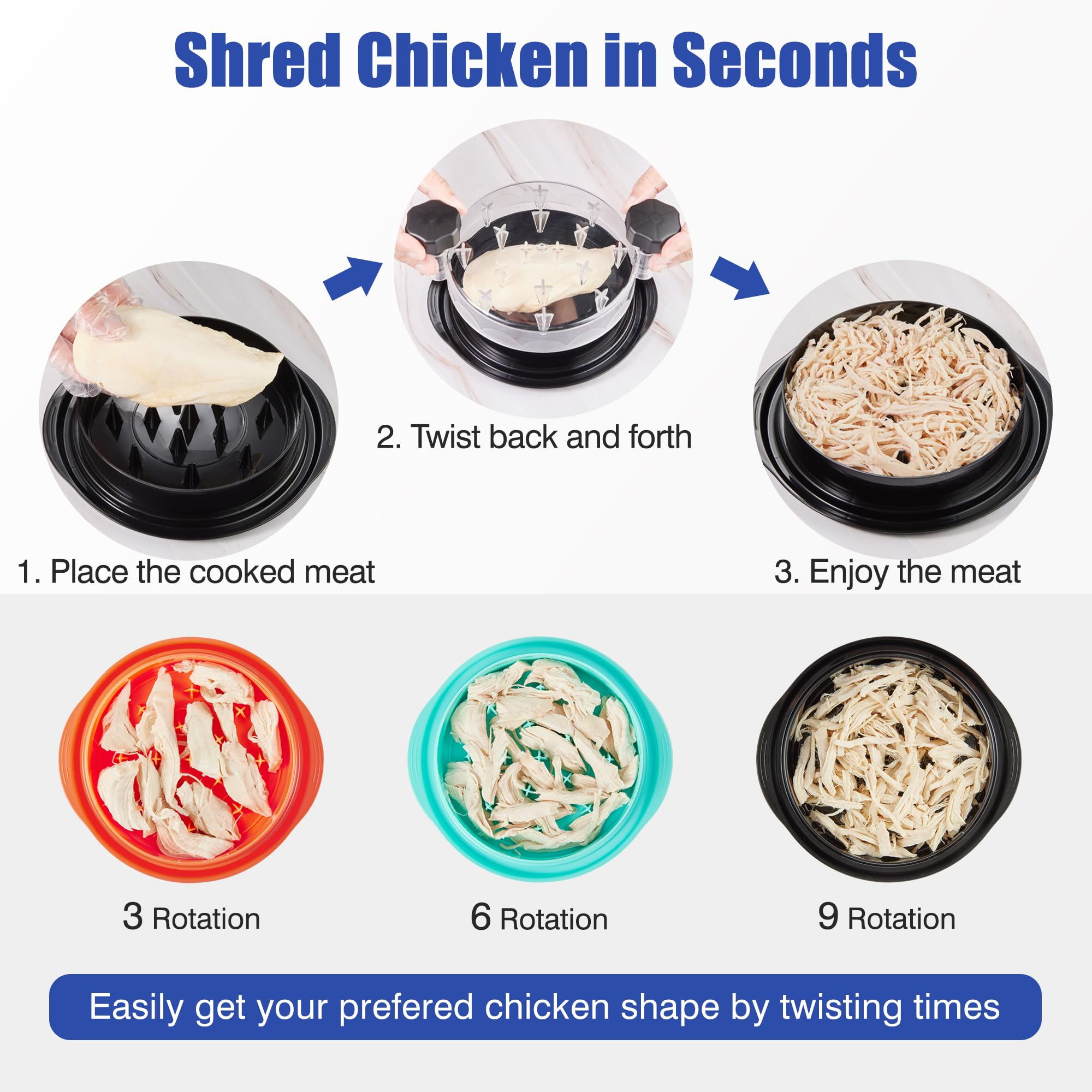 Chicken Shredder Tool Twist: 2026 Pro Food-Grade Visible Meat Shredder with Strong Anti-Slip Base, Ergonomic Handle, Chicken Breast Shredder, Suitable for Pork Beef Chicken - Black