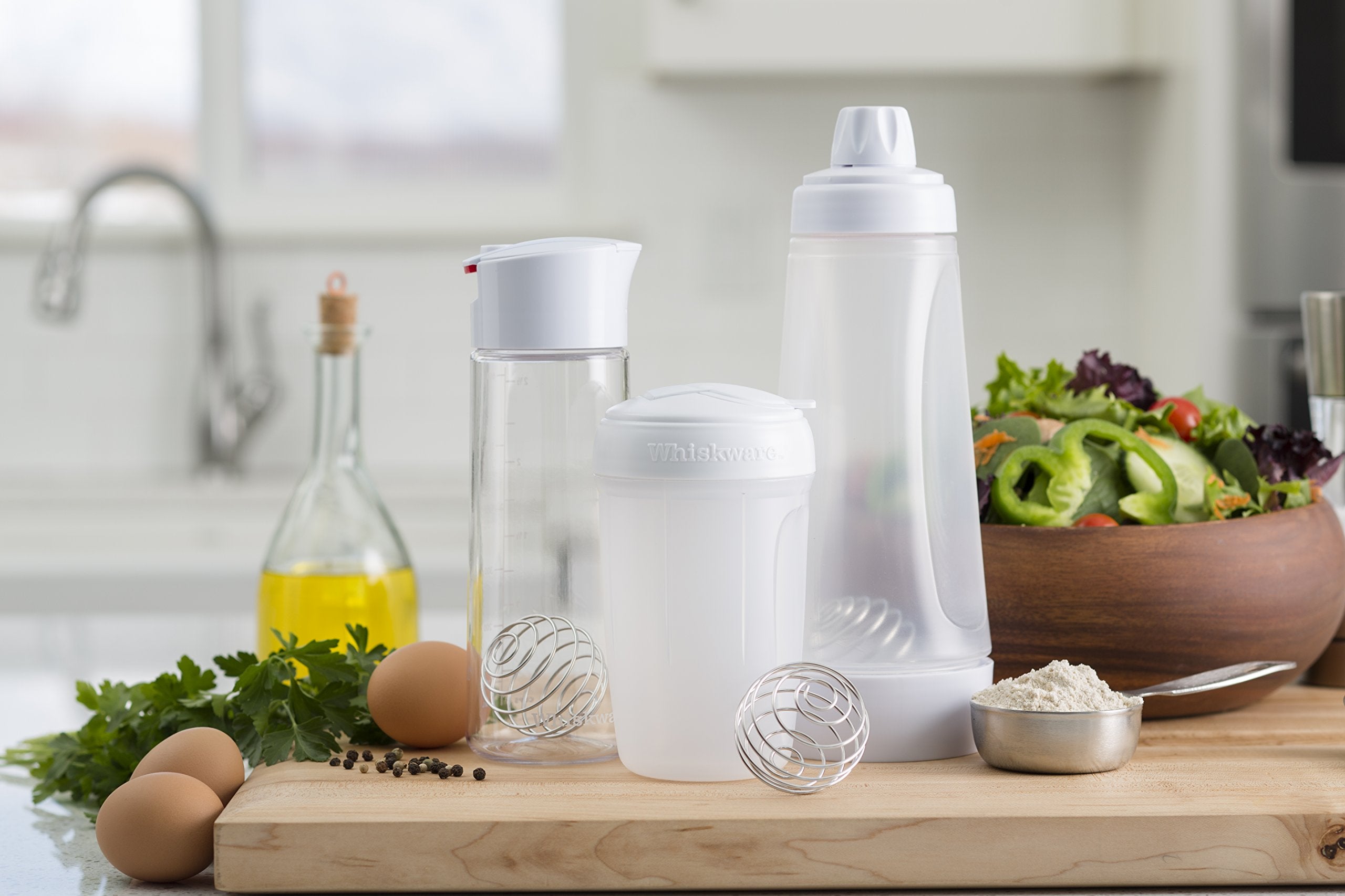 Whiskware Pancake Bottle, Batter Dispenser and Mixer with BlenderBall Wire Whisk for Cupcakes, Muffins, Crepes, Breakfast Art, and More, White