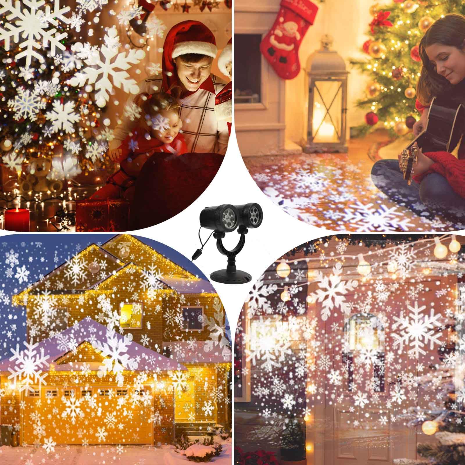 Christmas Snowflake Projector Light, FABILERI Upgraded Dual-Head Snowflake Light, Outdoor IP65 Waterproof Rotating Snowflake Light, for Indoor Outdoor ChristmasDecoration, Holiday, Yard Decor