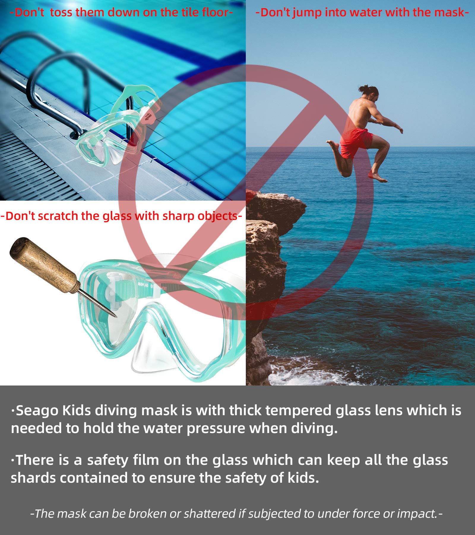 Seago Kids Swim Goggles Swimming Goggles for Kids Boys Girls Toddlers Youth 5-15 Anti-Fog 180° Clear Goggles No Leak Kids Pool Underwater Open Water Swim Goggles with Nose Cover Swimming Equipment