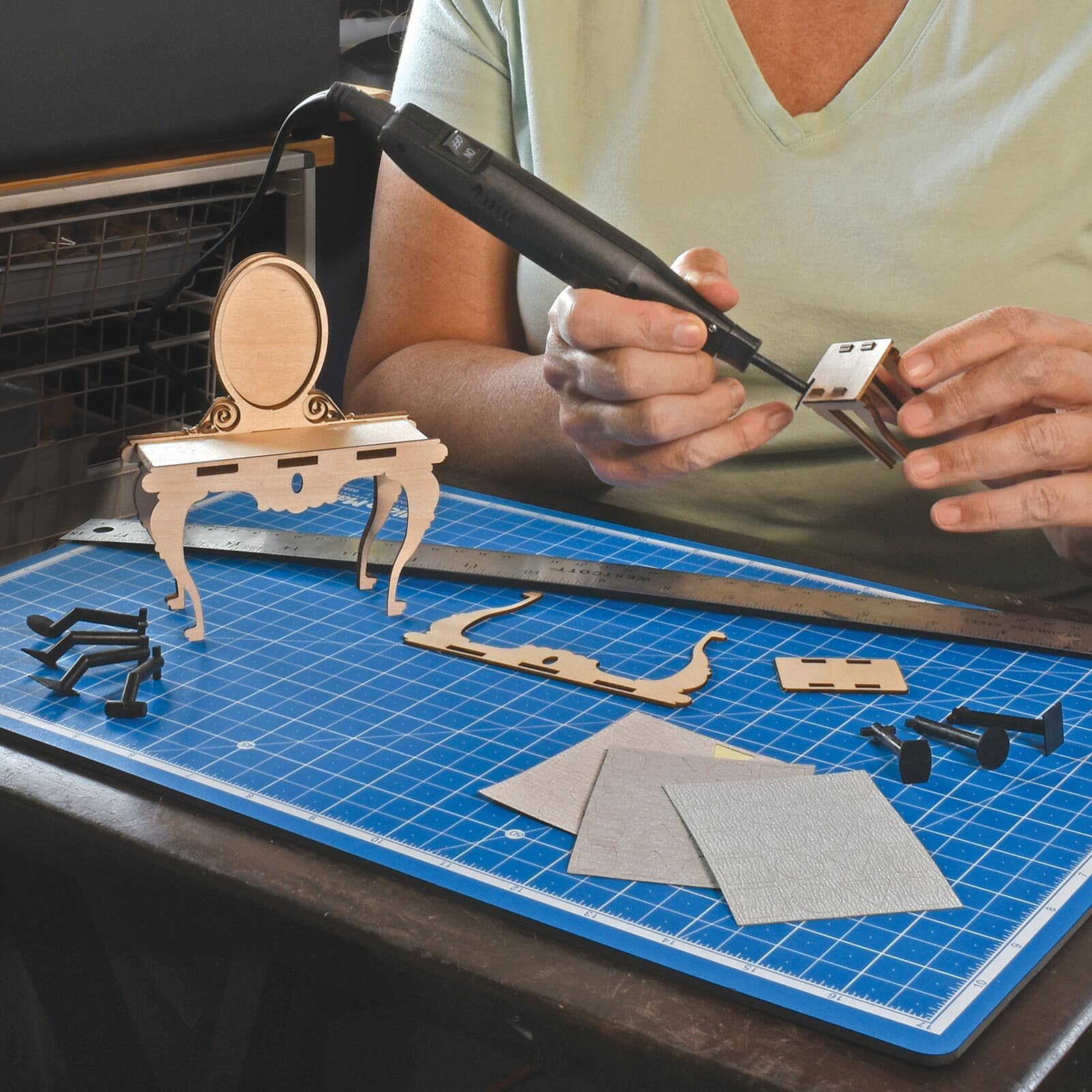 MicroLux® Micro Sander, Micro Power Reciprocating Sander for Models & Miniatures – Includes 8 Interchangeable Tips & 60 Sanding Pads, Compact 7,000 Strokes/Minute, 120V AC, Made in Japan