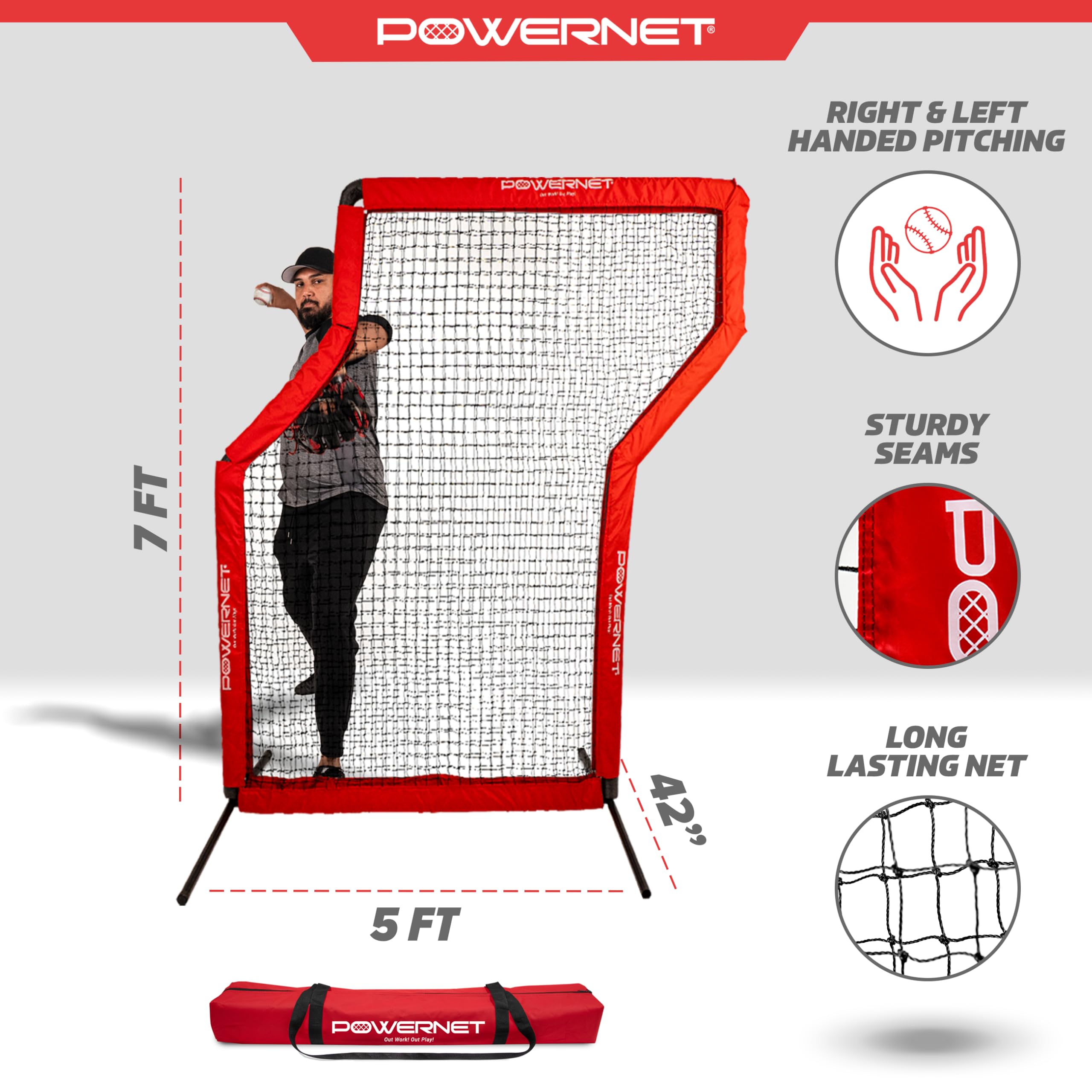 Powernet Portable Baseball Practice Net for Pitching and Hitting, Pop Up Batting Cage Net Coach Shield, 7 FT Z-Screen (Red)