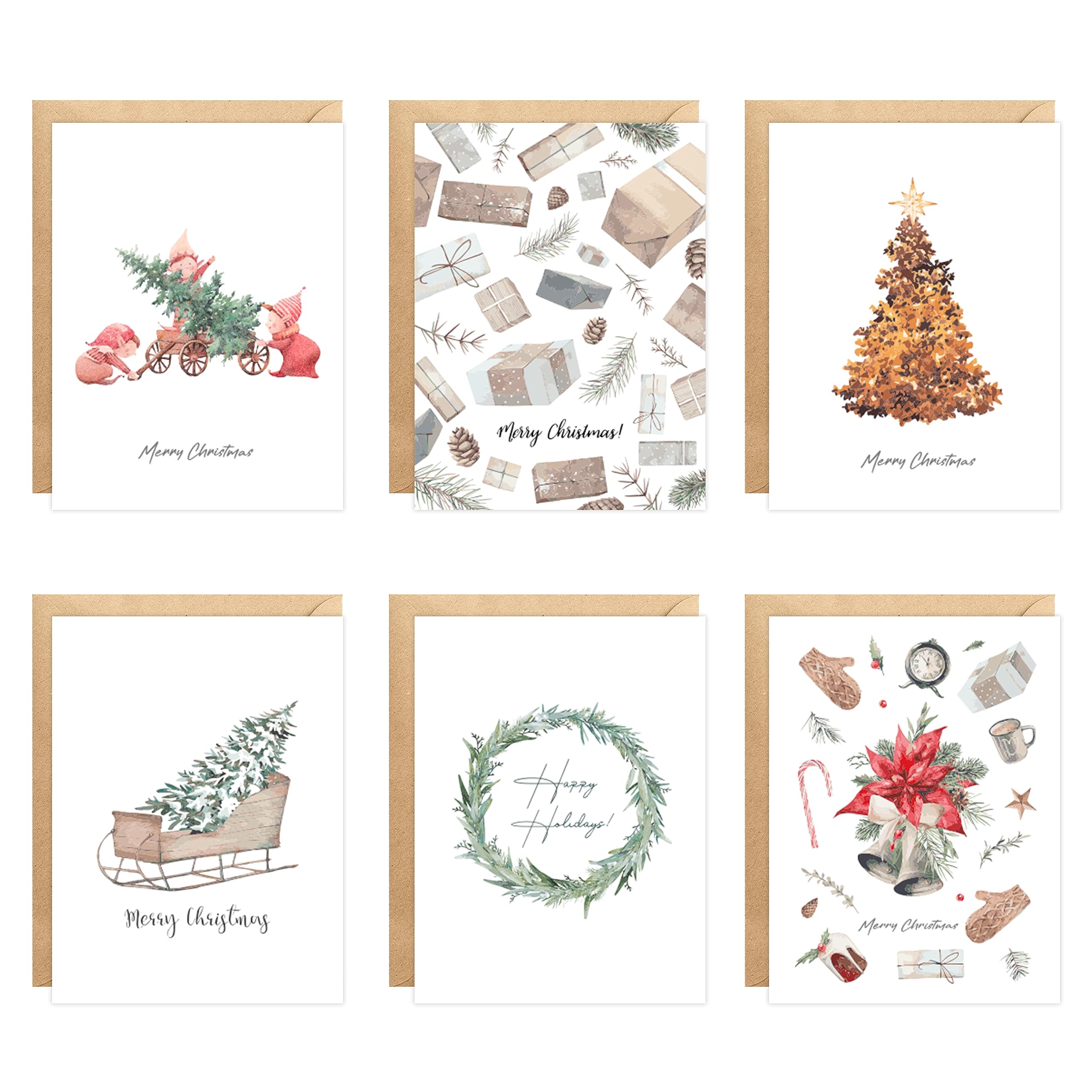 easykart labels 24 Christmas Cards Assortment with Envelopes & Sealing Stickers, Christmas Boho Theme 6 Designs, 5.75" x 4.25" For Friends, Family and loved Ones