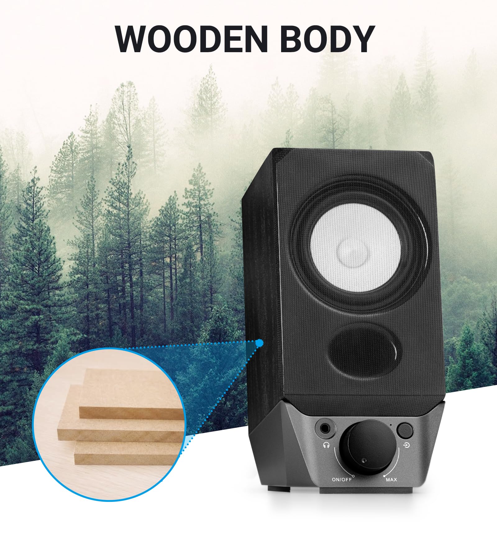 Edifier R19BT 2.0 PC Speaker System with Wooden Cabinet, Bluetooth 5.3, Full Stereo Sound, Strong Bass, Volume Control, 3.5mm Input/USB-A Sound Card for Computer/TV/Smartphone/Tablet - Black